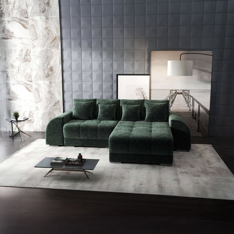 Colțar extensibil dumonde cu ladă de depozitare si sezut confortabil din spuma HR, Verona Euphoria Verde II 290x185 cm Fabrica