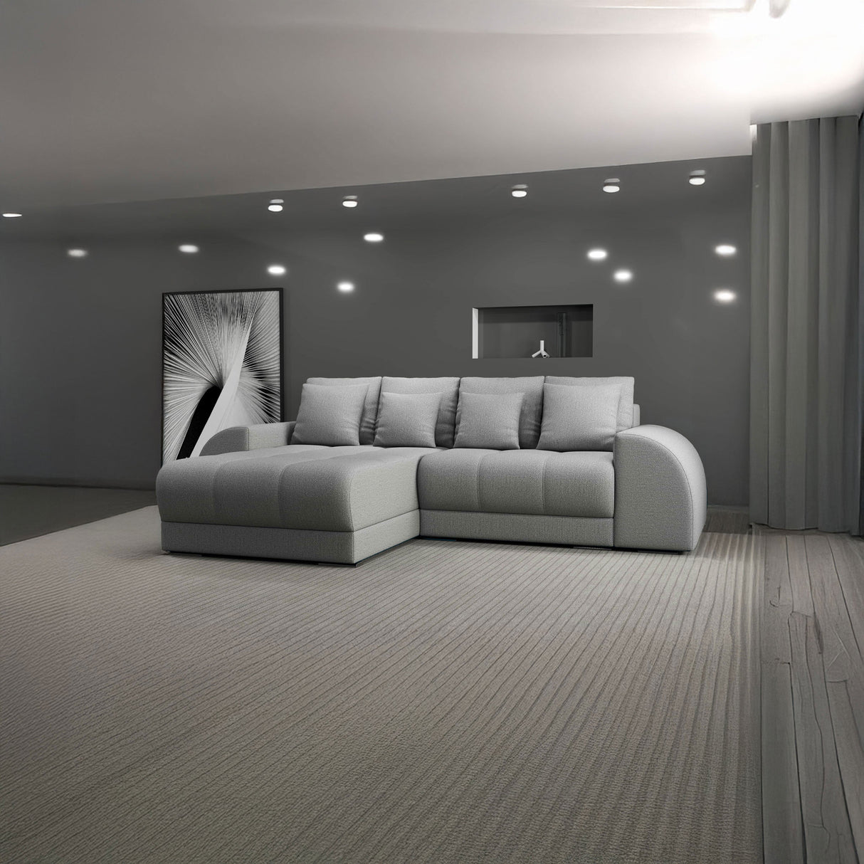 Colțar extensibil dumonde cu ladă de depozitare si sezut confortabil din spuma HR, Verona Enjoy Gri 290x185 cm Fabrica