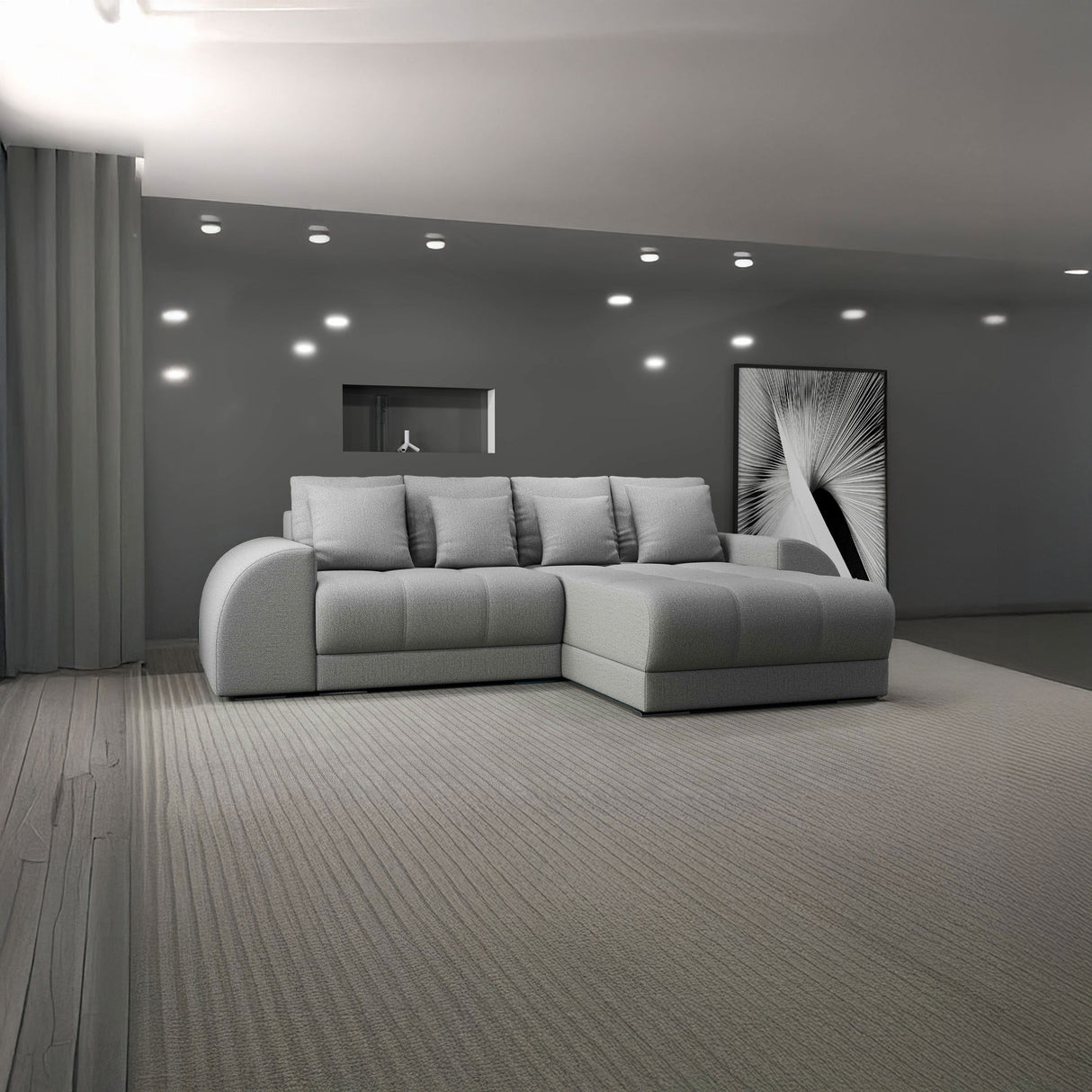 Colțar extensibil dumonde cu ladă de depozitare si sezut confortabil din spuma HR, Verona Enjoy Gri II 290x185 cm Fabrica