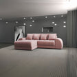 Colțar extensibil dumonde cu ladă de depozitare si sezut confortabil din spuma HR, Verona Royal Roz 290x185 cm Fabrica