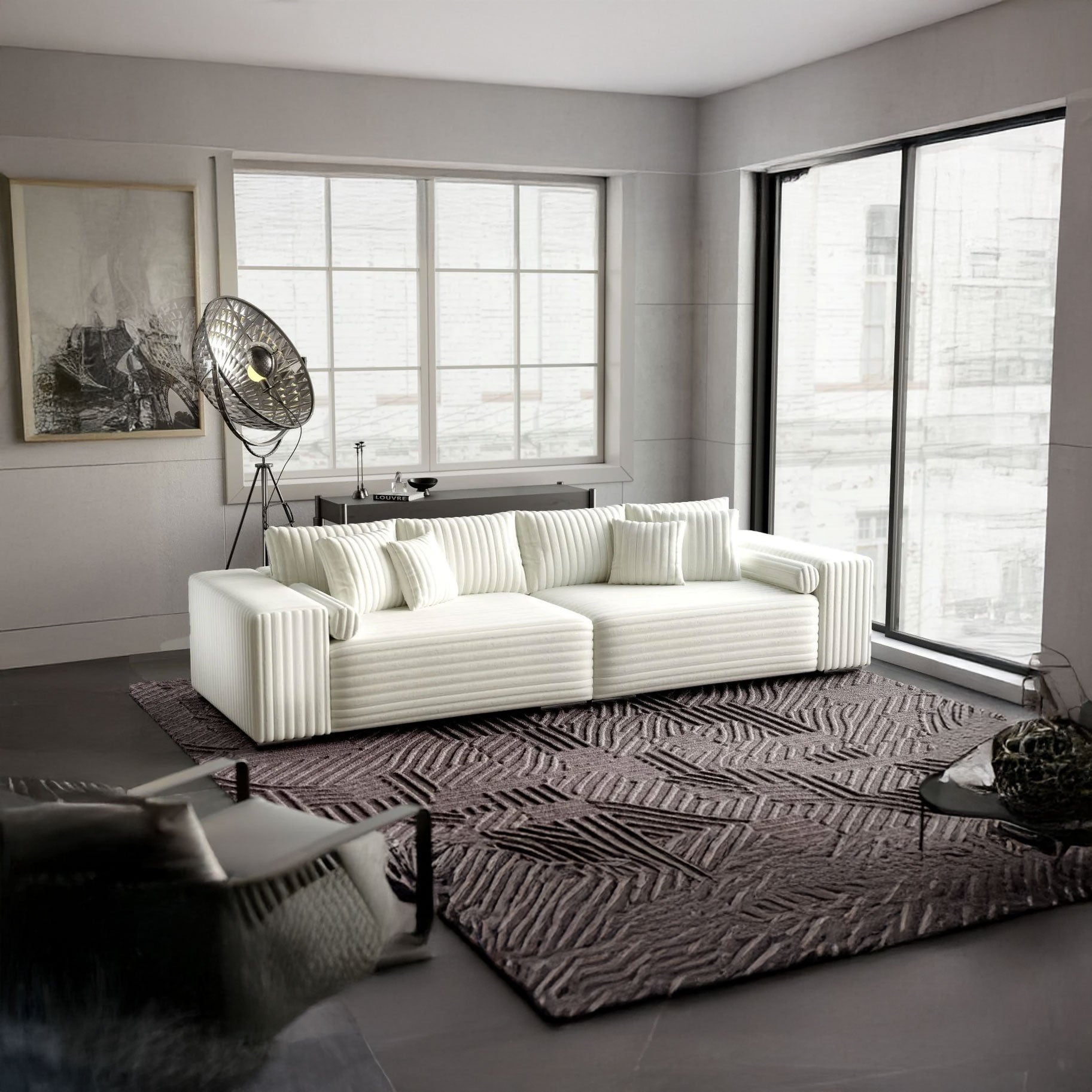 Canapea extensibilă dumonde cu ladă de depozitare si sezut confortabil din spuma HR, Marbela Ambience White XXL 295x100 cm fabrica