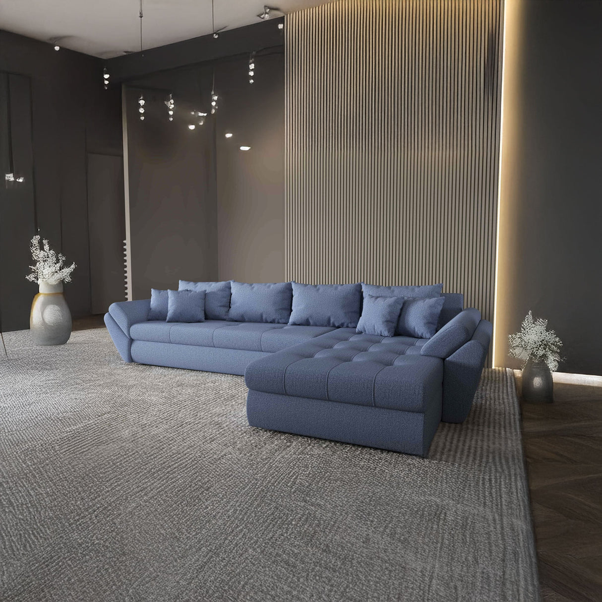 Colțar extensibil dumonde cu ladă de depozitare si sezut confortabil din spuma HR, Loana XL Enjoy Albastru II 335x185 cm Fabrica