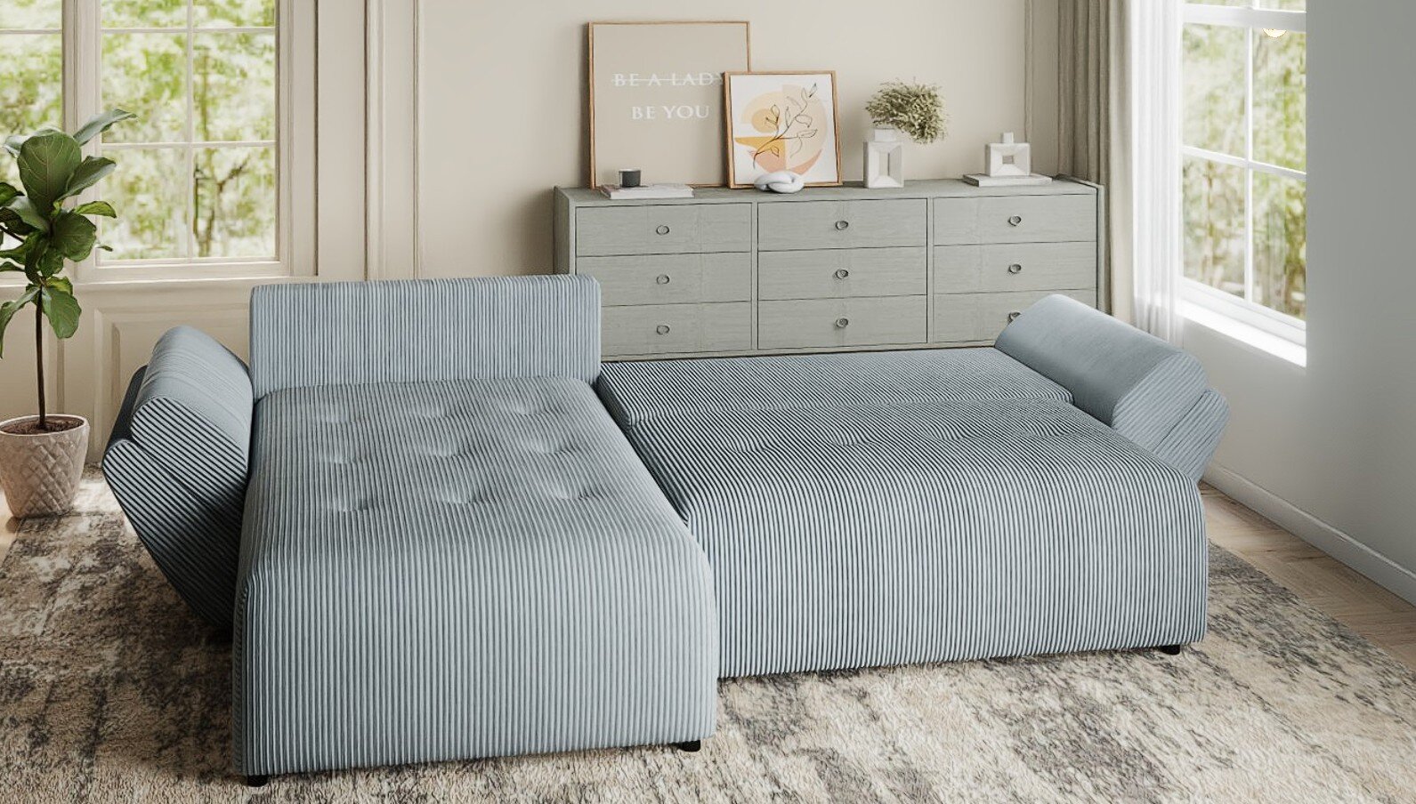 Colțar extensibil dumonde cu ladă de depozitare si sezut confortabil din spuma HR, Berlin Zoom Gri Mint 280x185 cm