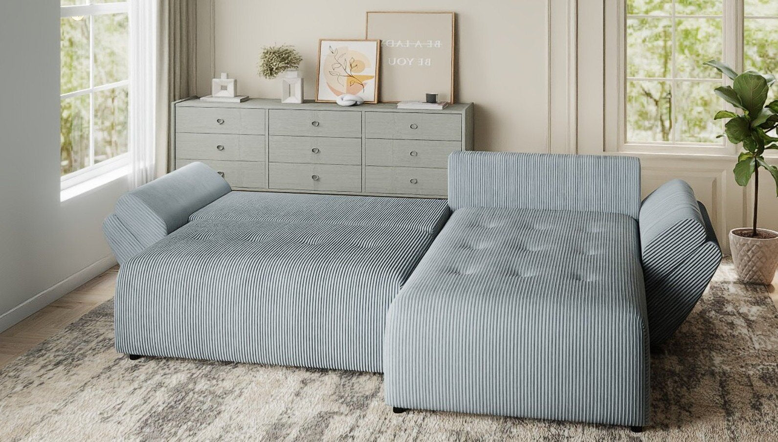 Colțar extensibil dumonde cu ladă de depozitare si sezut confortabil din spuma HR, Berlin Zoom Gri Mint 280x185 cm II