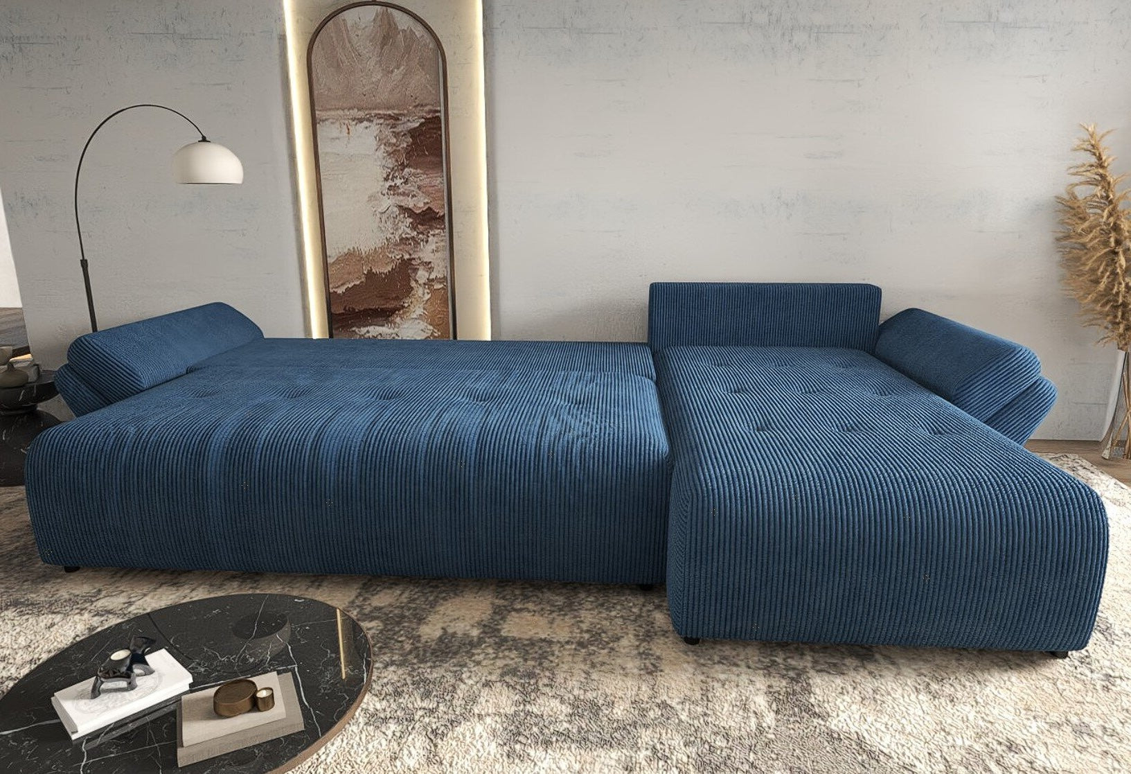 Colțar extensibil dumonde cu ladă de depozitare si sezut confortabil din spuma HR, Berlin XL Zoom Blue 350x185 cm II