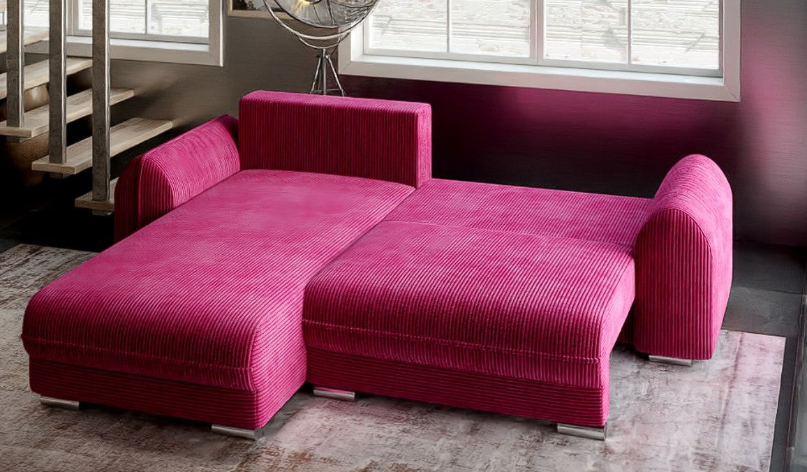 Colțar extensibil dumonde cu ladă de depozitare si sezut confortabil din spuma HR, Denver Zoom Rosu 275x185 cm Fabrica