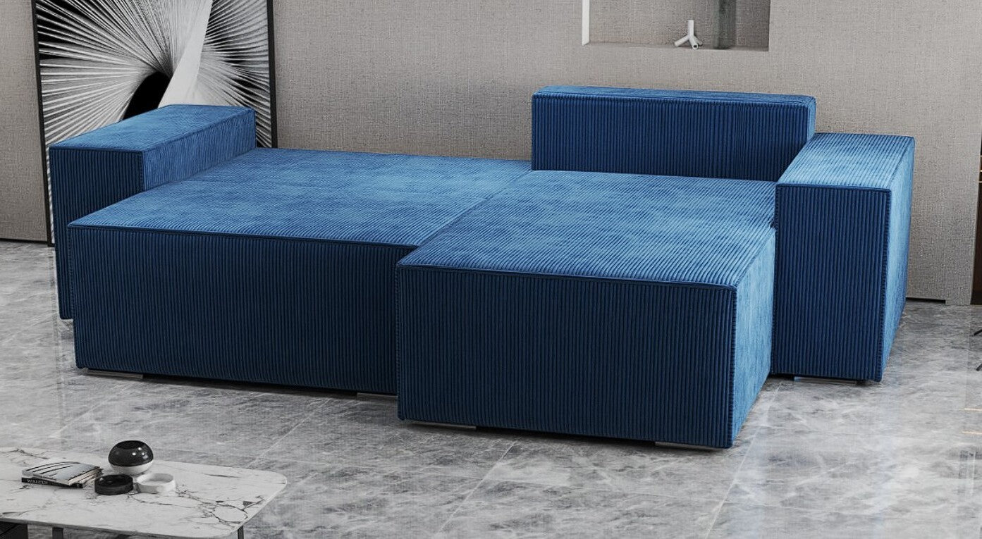 Colțar extensibil dumonde cu ladă de depozitare si sezut confortabil din spuma HR, Dream Zoom Albastru 290x185 cm II Fabrica