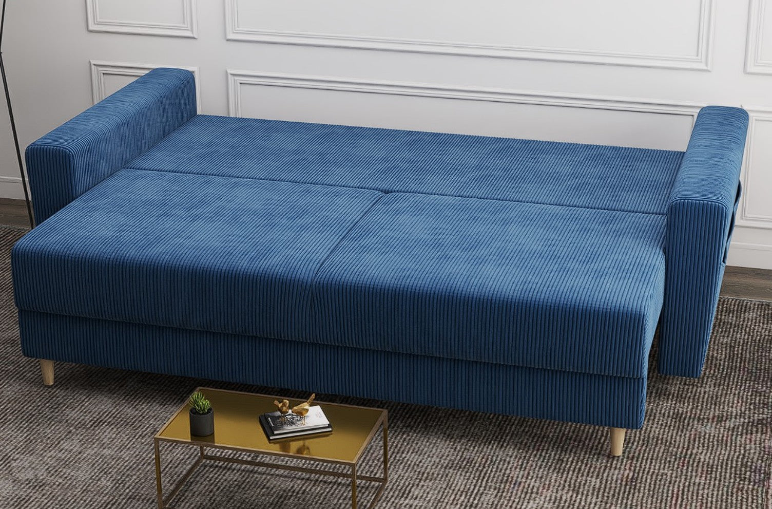 Canapea extensibilă dumonde cu ladă de depozitare si sezut confortabil din spuma HR, Summer Zoom Albastru 225x100 cm