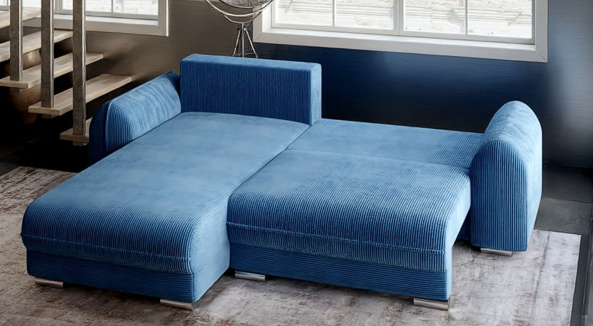 Colțar extensibil dumonde cu ladă de depozitare si sezut confortabil din spuma HR, Denver Zoom Albastru 275x185 cm Fabrica