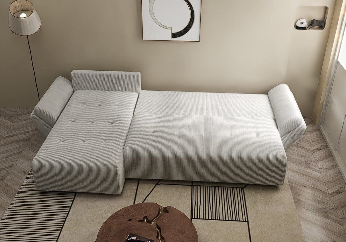 Colțar extensibil dumonde cu ladă de depozitare si sezut confortabil din spuma HR, Berlin XL Zoom Pearl 350x185 cm