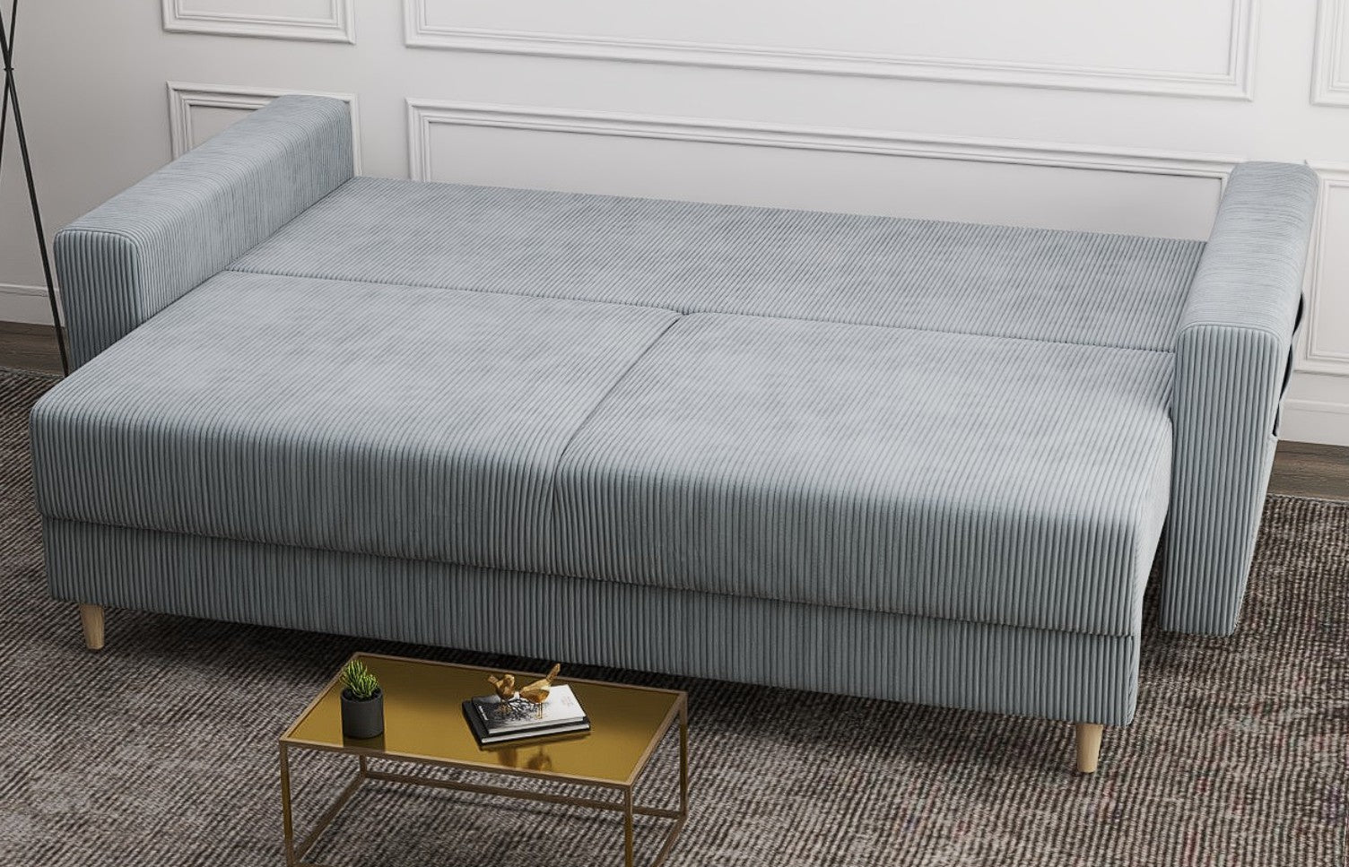 Canapea extensibilă dumonde cu ladă de depozitare si sezut confortabil din spuma HR, Summer Zoom Gri Mint 225x100 cm