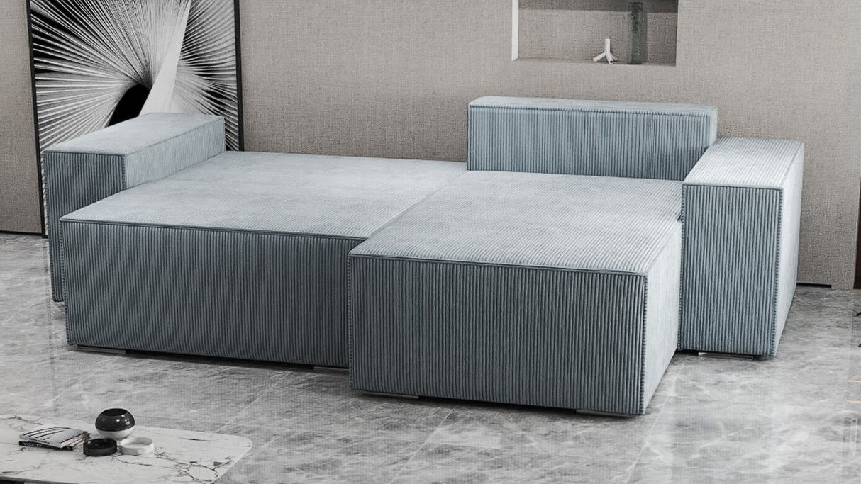 Colțar extensibil dumonde cu ladă de depozitare si sezut confortabil din spuma HR, Dream Zoom Gri Mint 290x185 cm II Fabrica