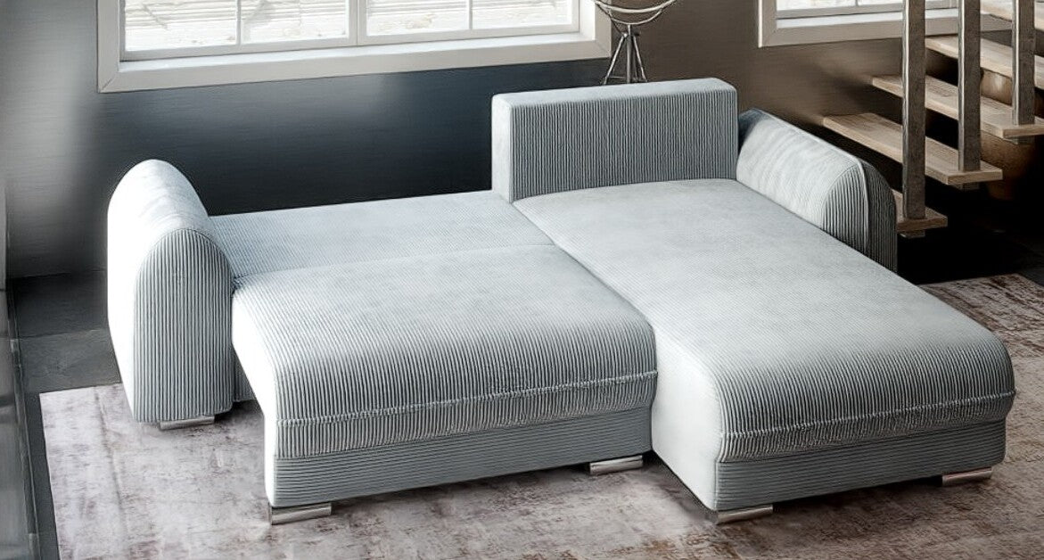 Colțar extensibil dumonde cu ladă de depozitare si sezut confortabil din spuma HR, Denver Zoom Gri Mint 275x185 cm II Fabrica
