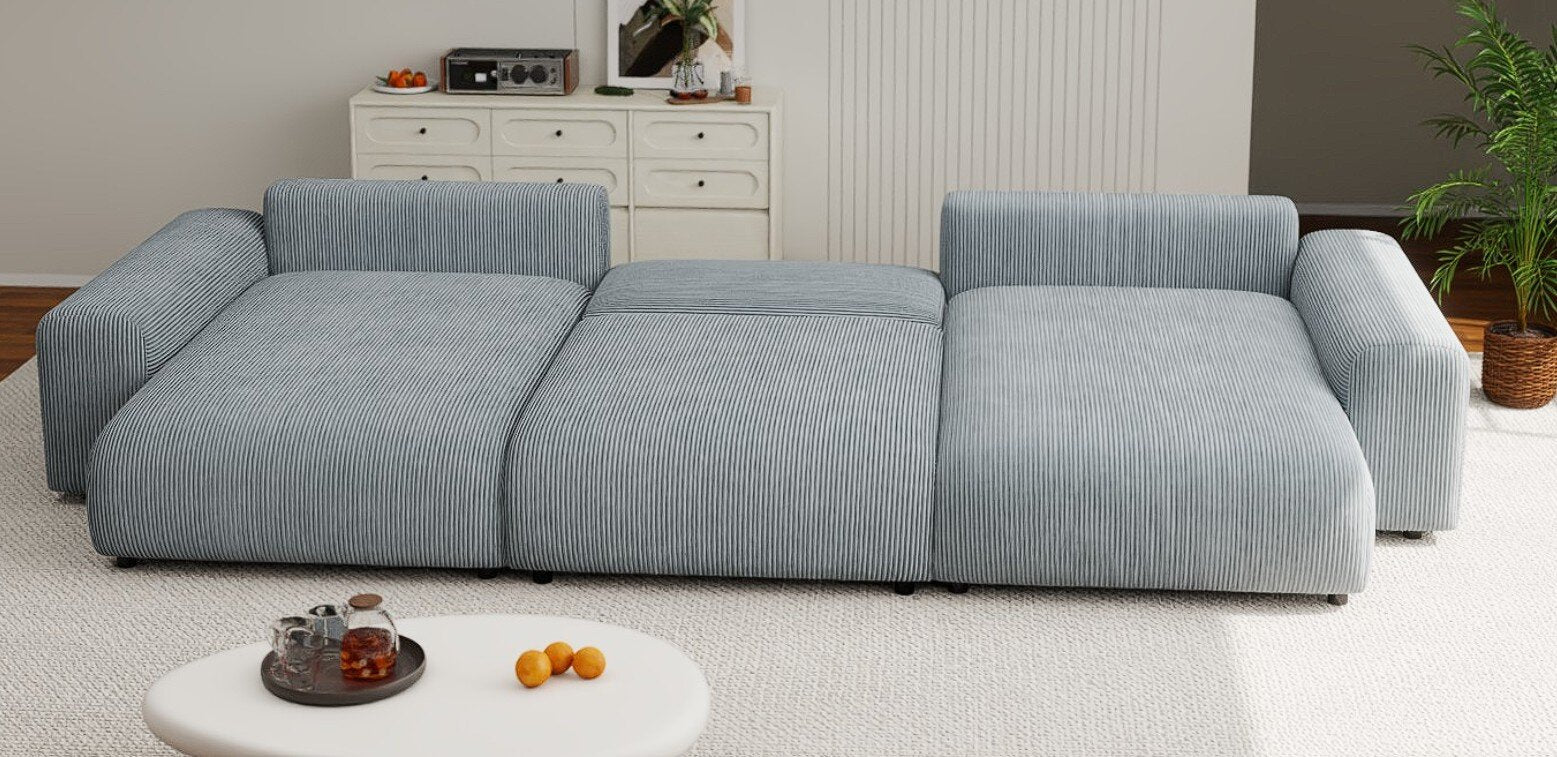 Colțar extensibil dumonde cu ladă de depozitare si sezut confortabil din spuma HR, Sarina U Zoom Gri Mint 350x168 cm