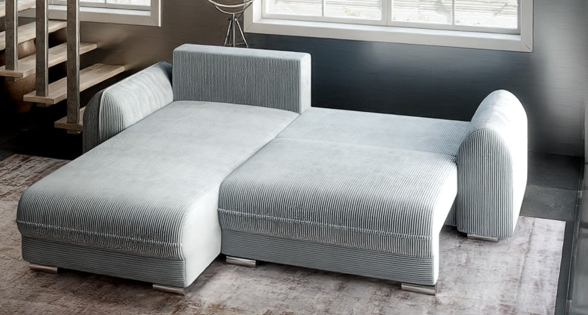 Colțar extensibil dumonde cu ladă de depozitare si sezut confortabil din spuma HR, Denver Zoom Gri Mint 275x185 cm Fabrica