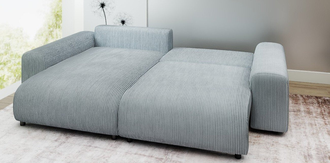 Colțar extensibil dumonde cu ladă de depozitare și șezut confortabil din spumă HR, Luma Zoom Gri Mint 255x168 cm