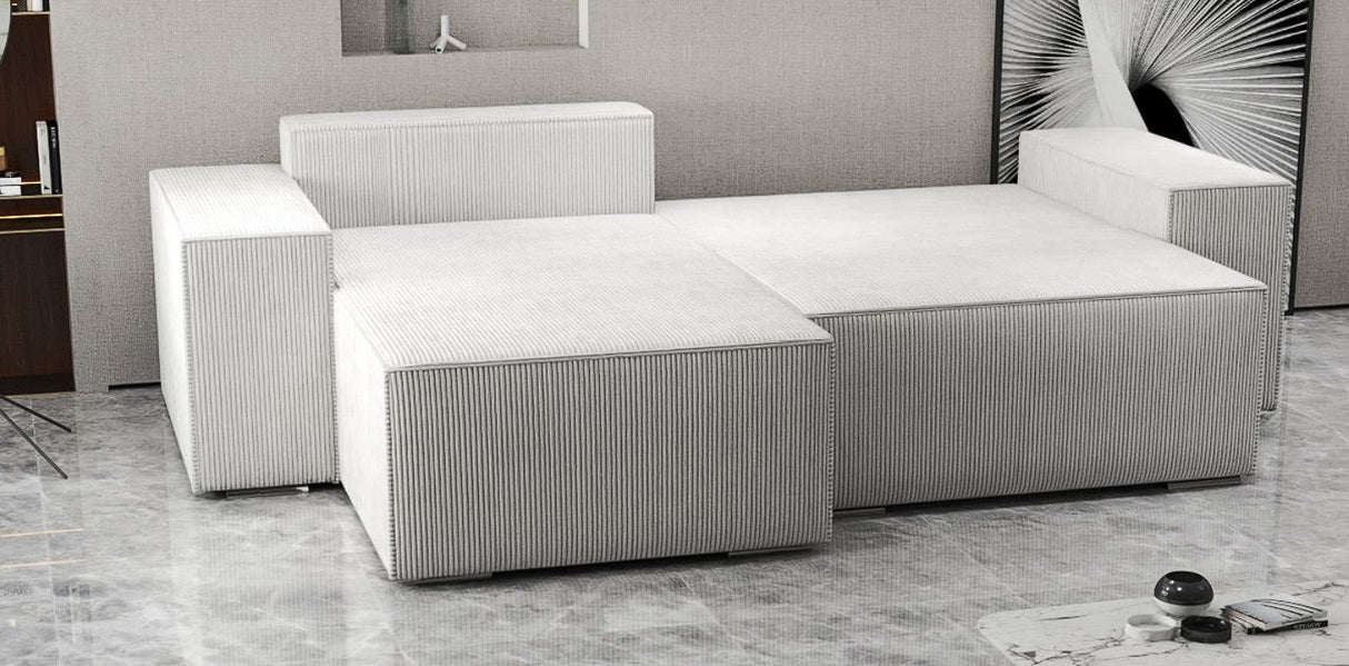 Colțar extensibil dumonde cu ladă de depozitare si sezut confortabil din spuma HR, Dream Zoom Gri 290x185 cm Fabrica
