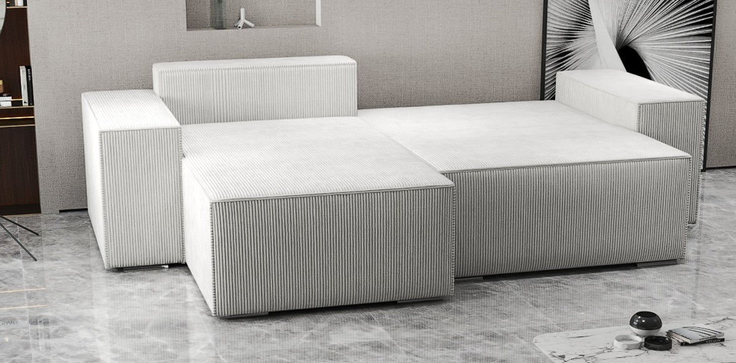 Colțar extensibil dumonde cu ladă de depozitare si sezut confortabil din spuma HR, Dream Zoom Crem 290x185 cm Fabrica