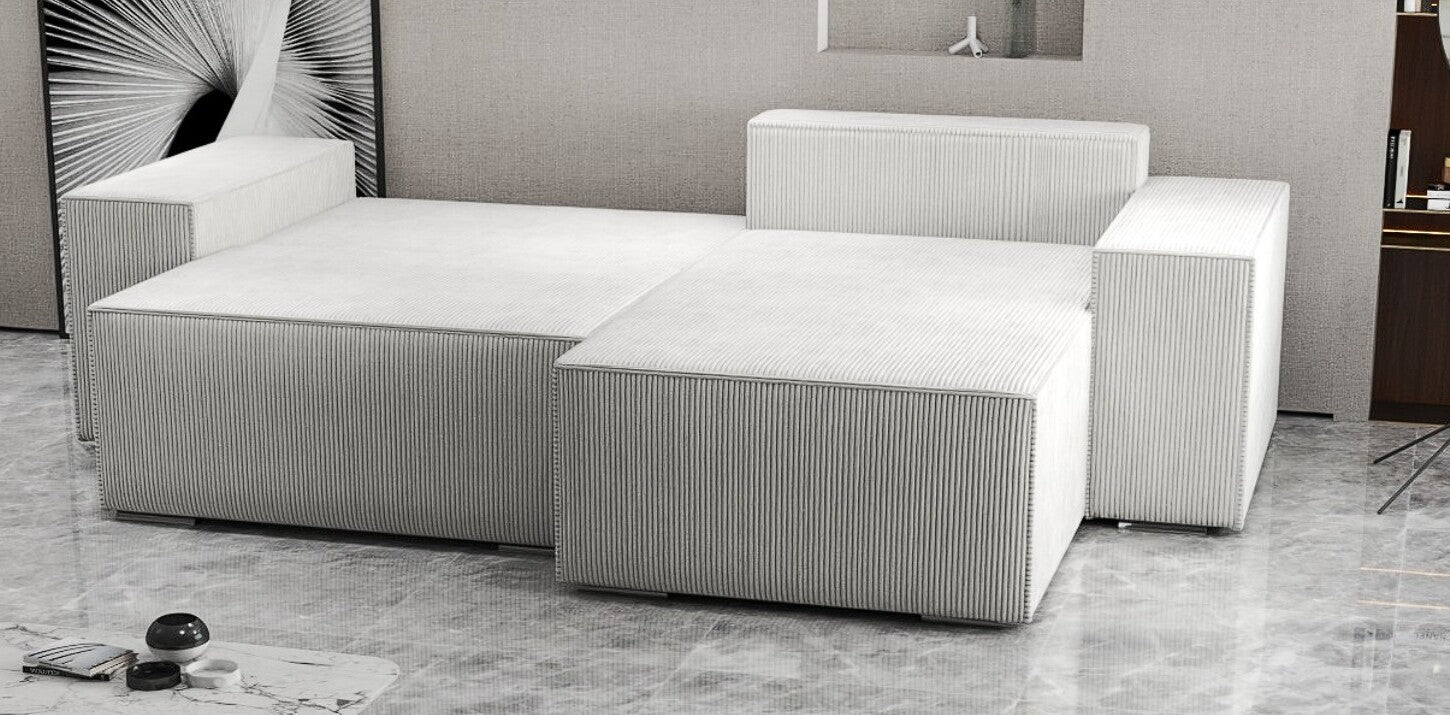 Colțar extensibil dumonde cu ladă de depozitare si sezut confortabil din spuma HR, Dream Zoom Crem 290x185 cm II Fabrica