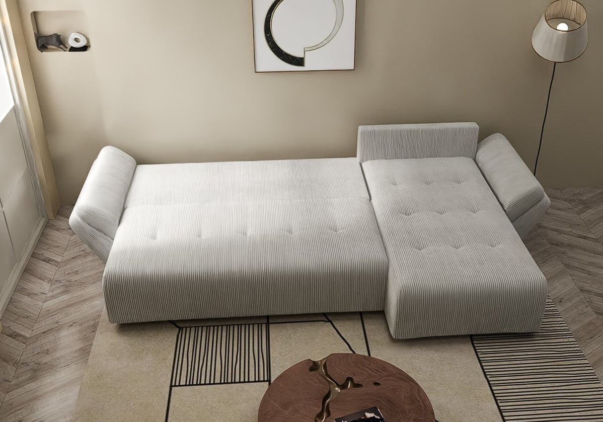 Colțar extensibil dumonde cu ladă de depozitare si sezut confortabil din spuma HR, Berlin XL Zoom Pearl 350x185 cm II