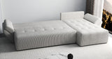 Colțar extensibil dumonde cu ladă de depozitare si sezut confortabil din spuma HR, Berlin XL Zoom Pearl 350x185 cm II Fabrica