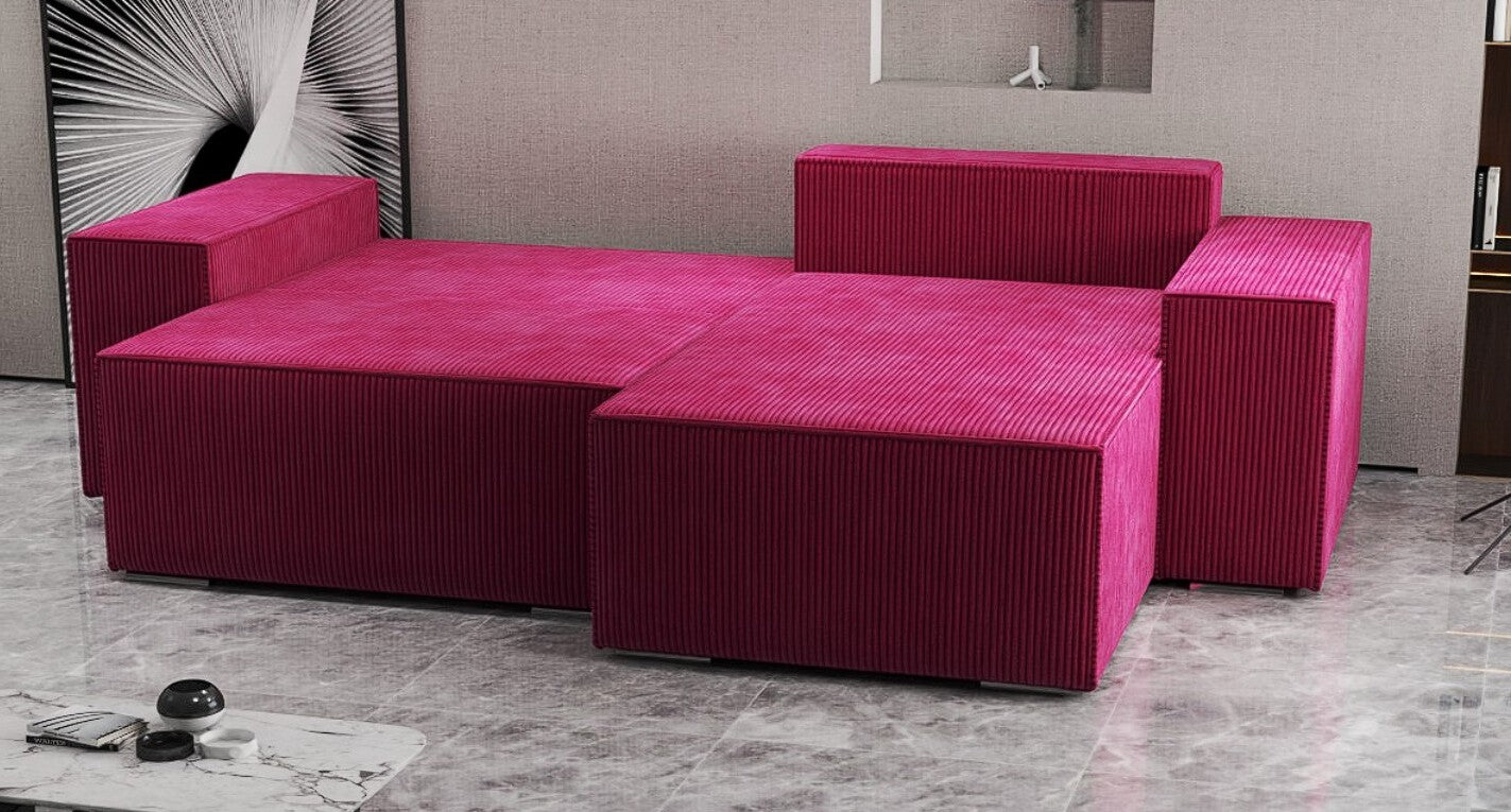 Colțar extensibil dumonde cu ladă de depozitare si sezut confortabil din spuma HR, Dream Zoom Rosu 290x185 cm II Fabrica