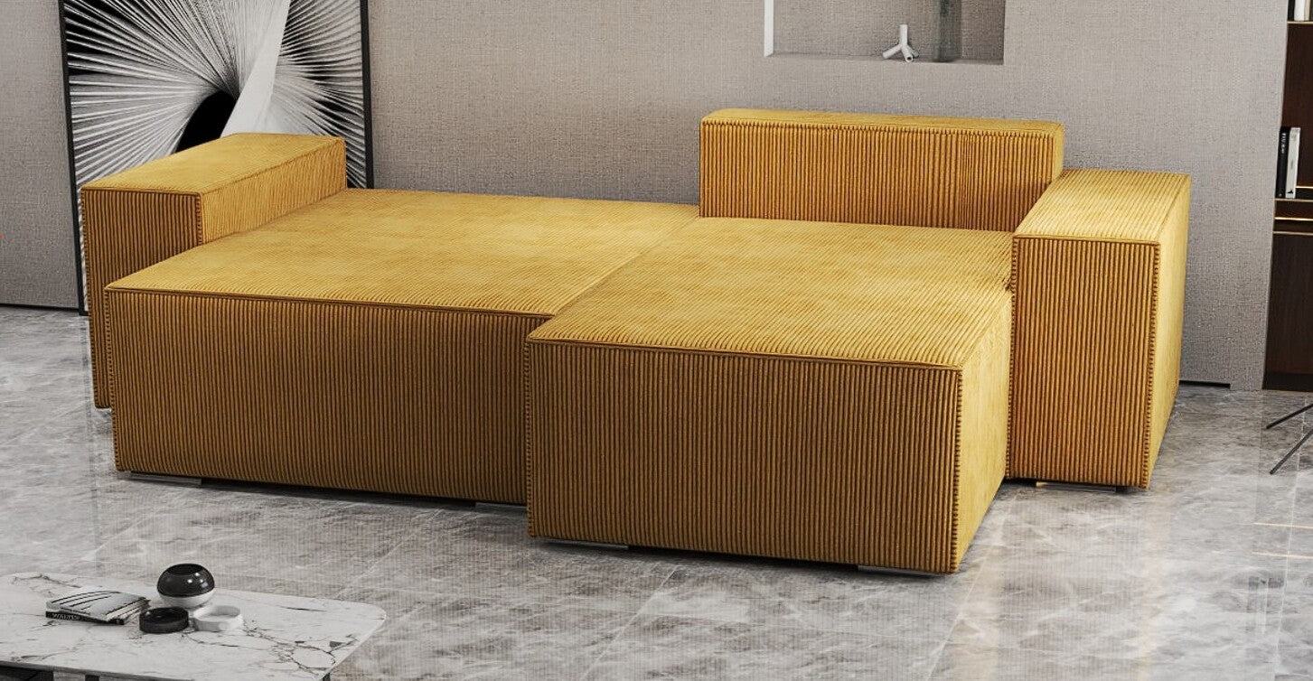 Colțar extensibil dumonde cu ladă de depozitare si sezut confortabil din spuma HR, Dream Zoom Mustar 290x185 cm II Fabrica