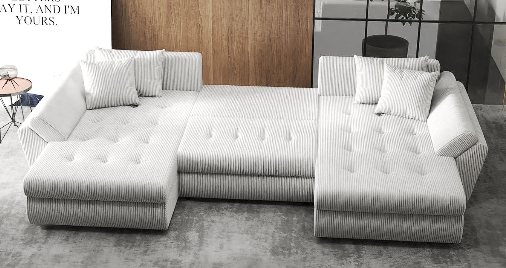 Colțar extensibil dumonde cu ladă de depozitare si sezut confortabil din spuma HR, Berlin U Zoom Grey 380x180 cm Fabrica