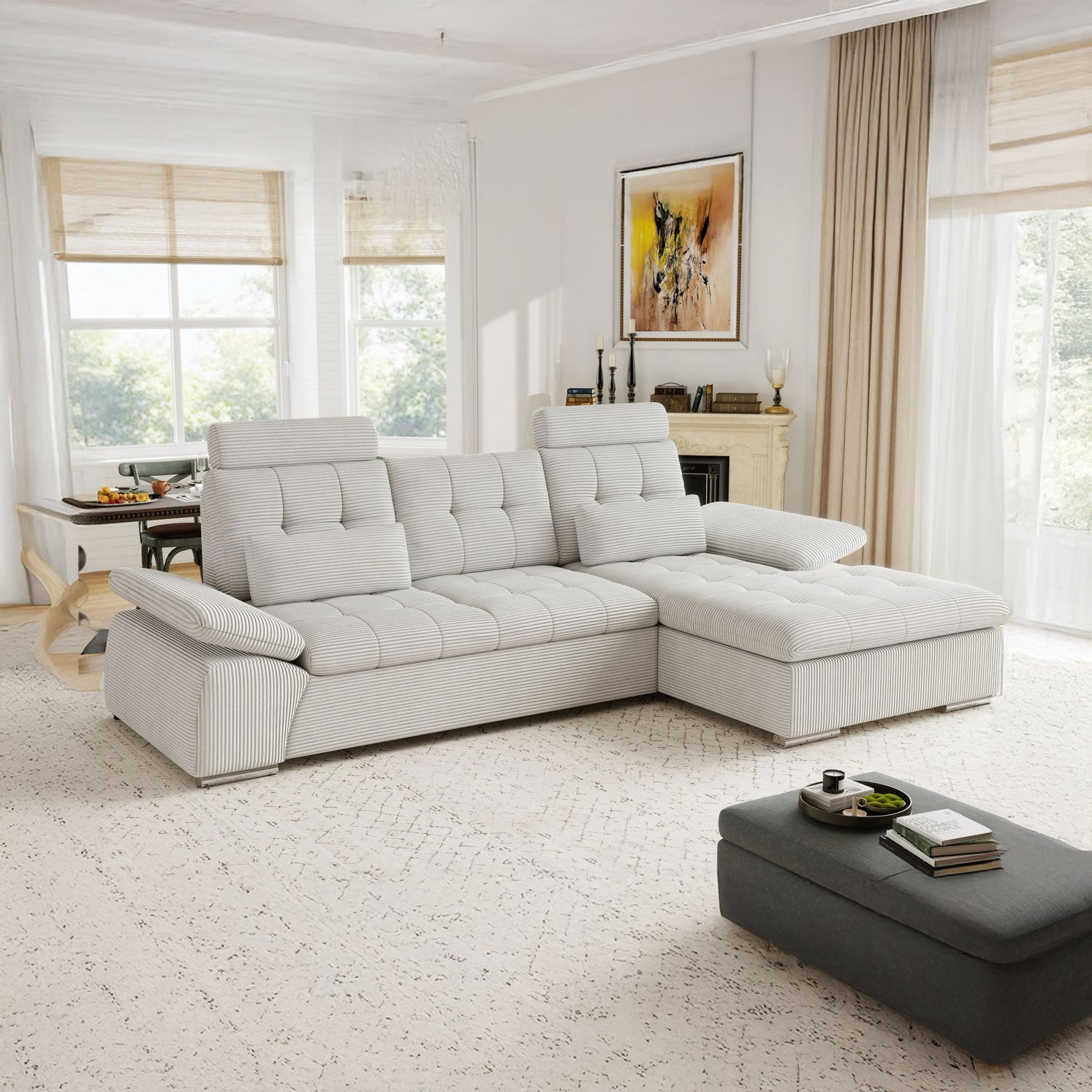 Colțar extensibil dumonde cu ladă de depozitare și șezut confortabil din spumă HR, Merkur Zoom Gri 270x168 cm II