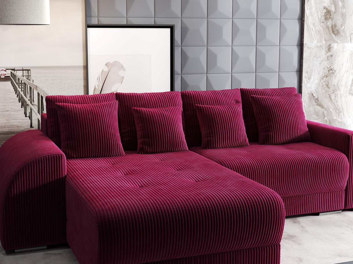 Colțar extensibil dumonde cu ladă de depozitare si sezut confortabil din spuma HR, Verona Zoom Rosu 290x185 cm Fabrica