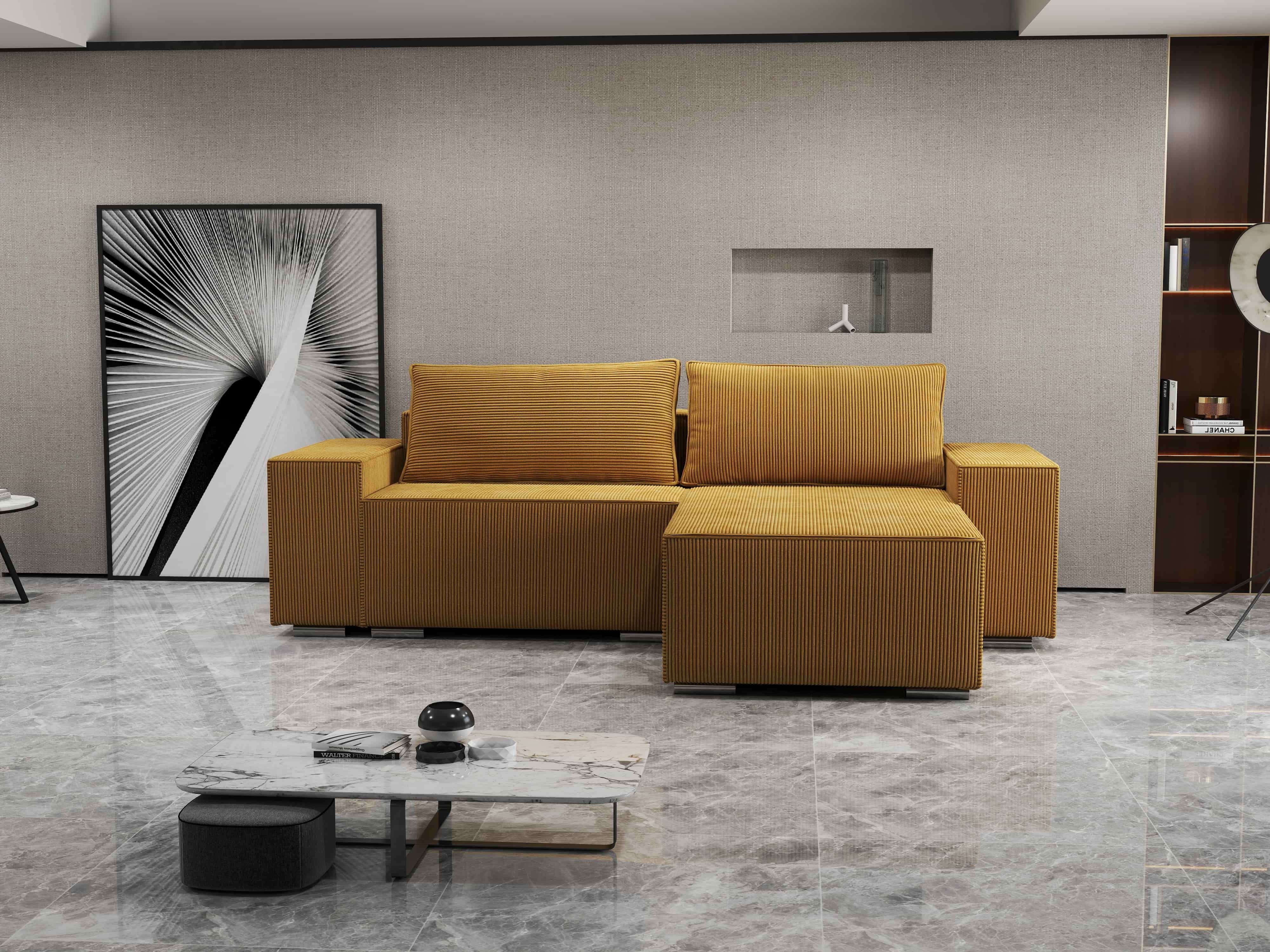 Colțar extensibil dumonde cu ladă de depozitare si sezut confortabil din spuma HR, Dream Zoom Mustar 290x185 cm II Fabrica