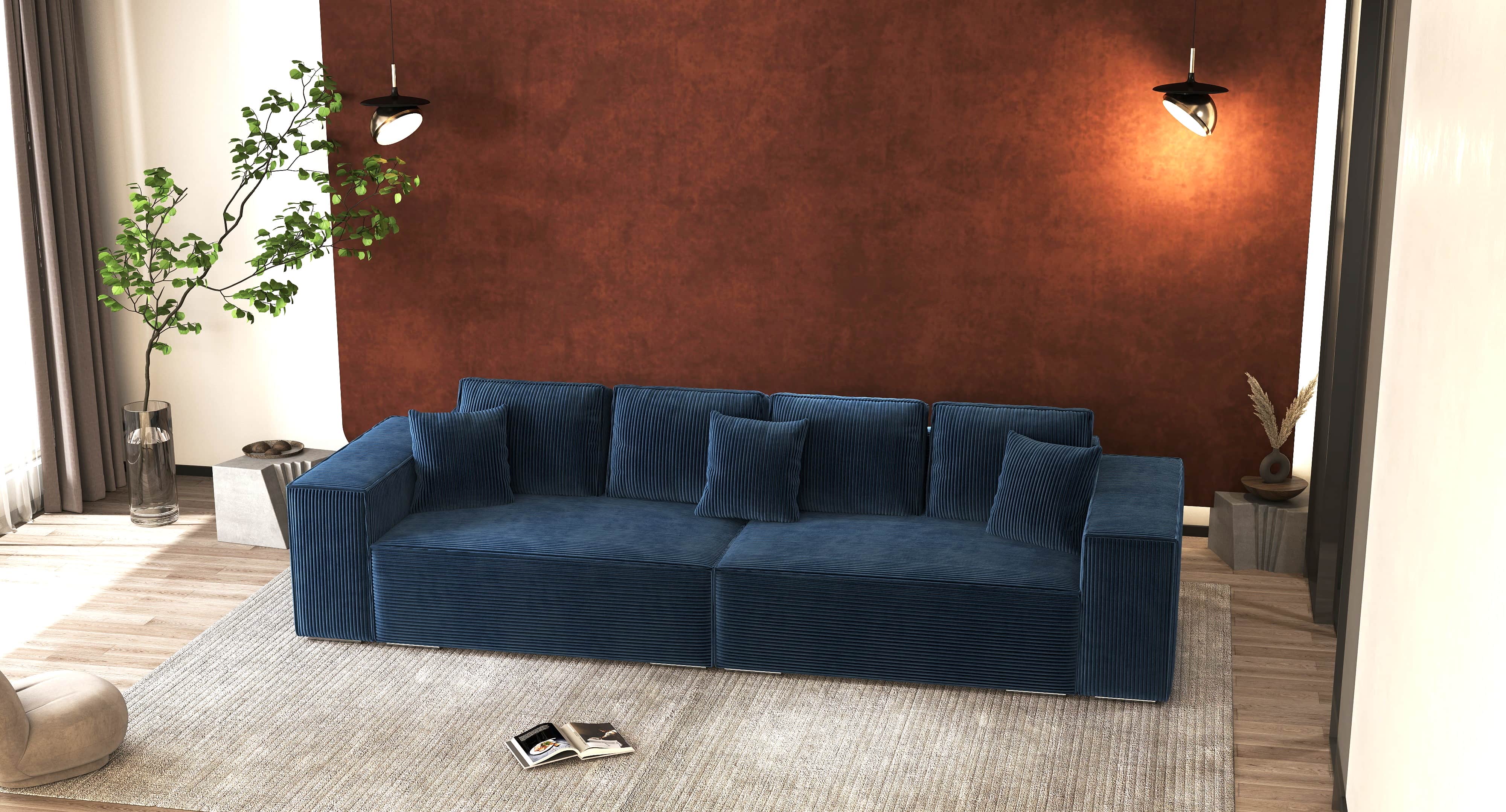 Canapea extensibilă dumonde cu ladă de depozitare si sezut confortabil din spuma HR, Dream Zoom Albastru 310x100 cm Fabrica