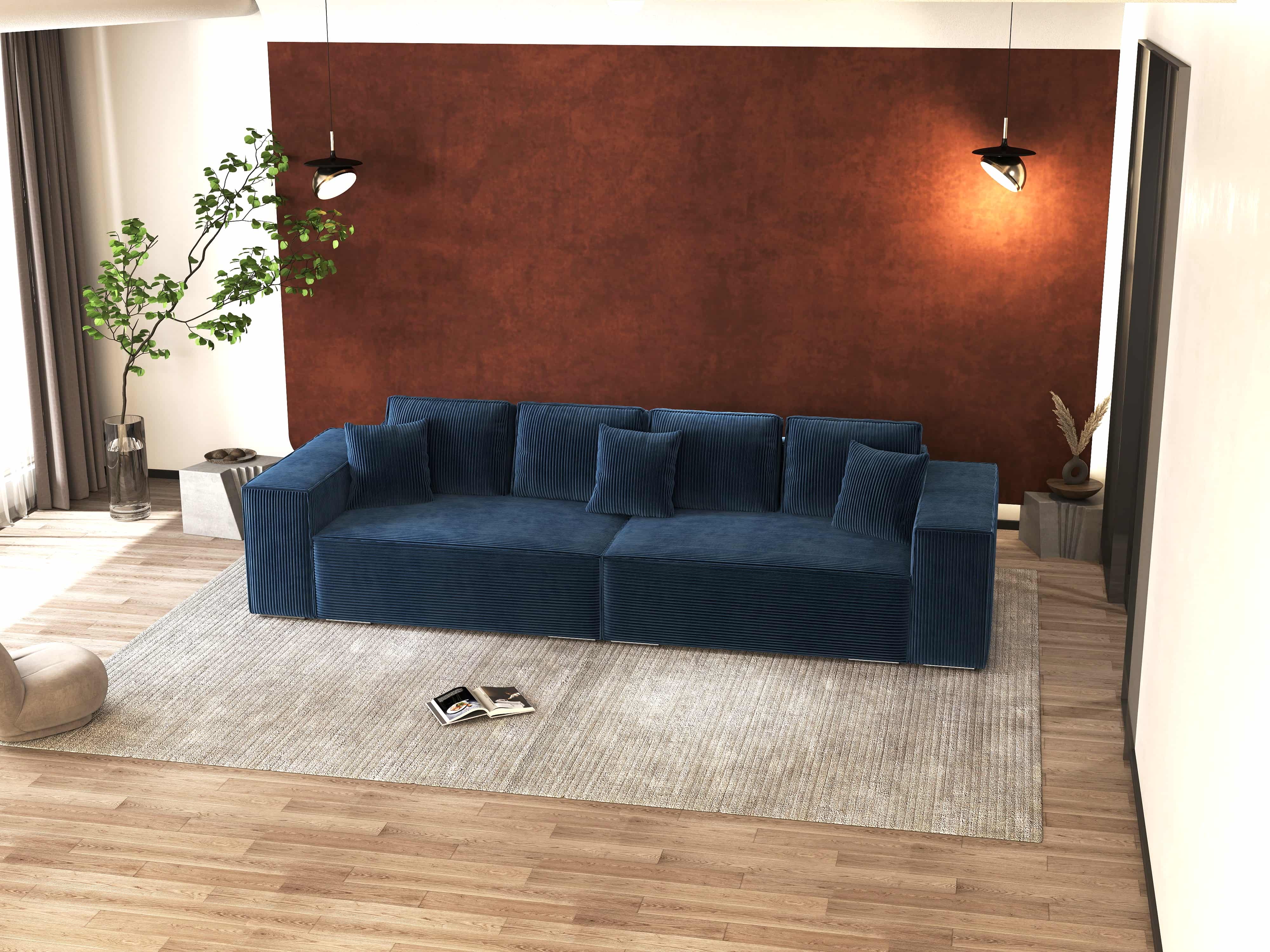 Canapea extensibilă dumonde cu ladă de depozitare si sezut confortabil din spuma HR, Dream Zoom Albastru 310x100 cm Fabrica