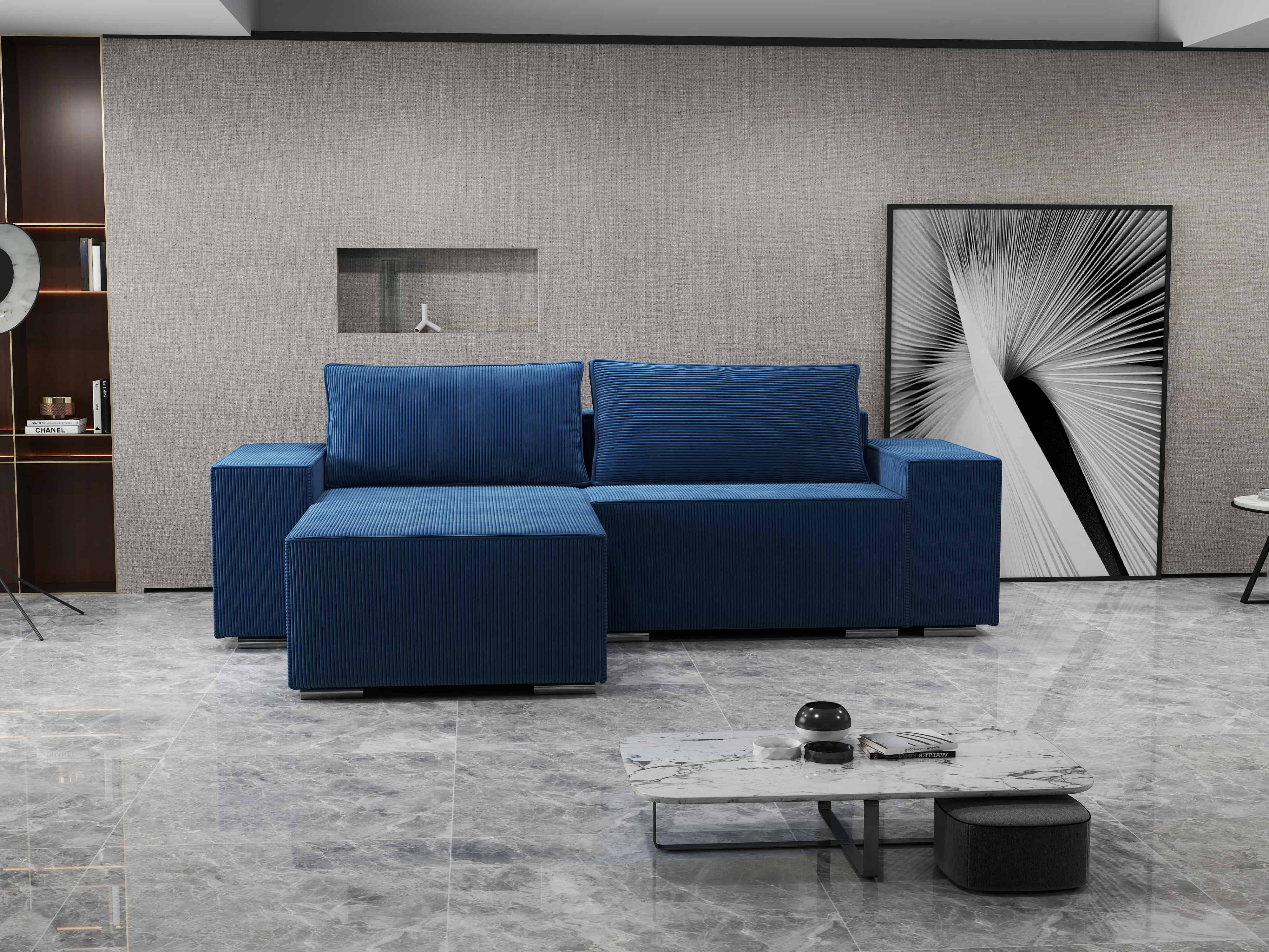 Colțar extensibil dumonde cu ladă de depozitare si sezut confortabil din spuma HR, Dream Zoom Albastru 290x185 cm Fabrica