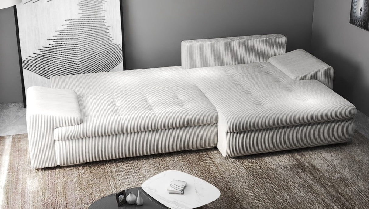 Colțar extensibil dumonde cu ladă de depozitare si sezut confortabil din spuma HR, Leonardo Zoom Gri 255x193 cm II