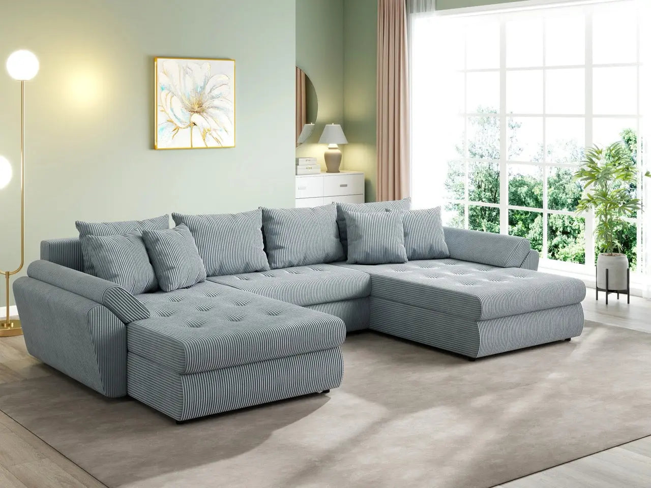 Colțar extensibil dumonde cu ladă de depozitare si sezut confortabil din spuma HR, Loana U Zoom Grey 355x185 cm Fabrica