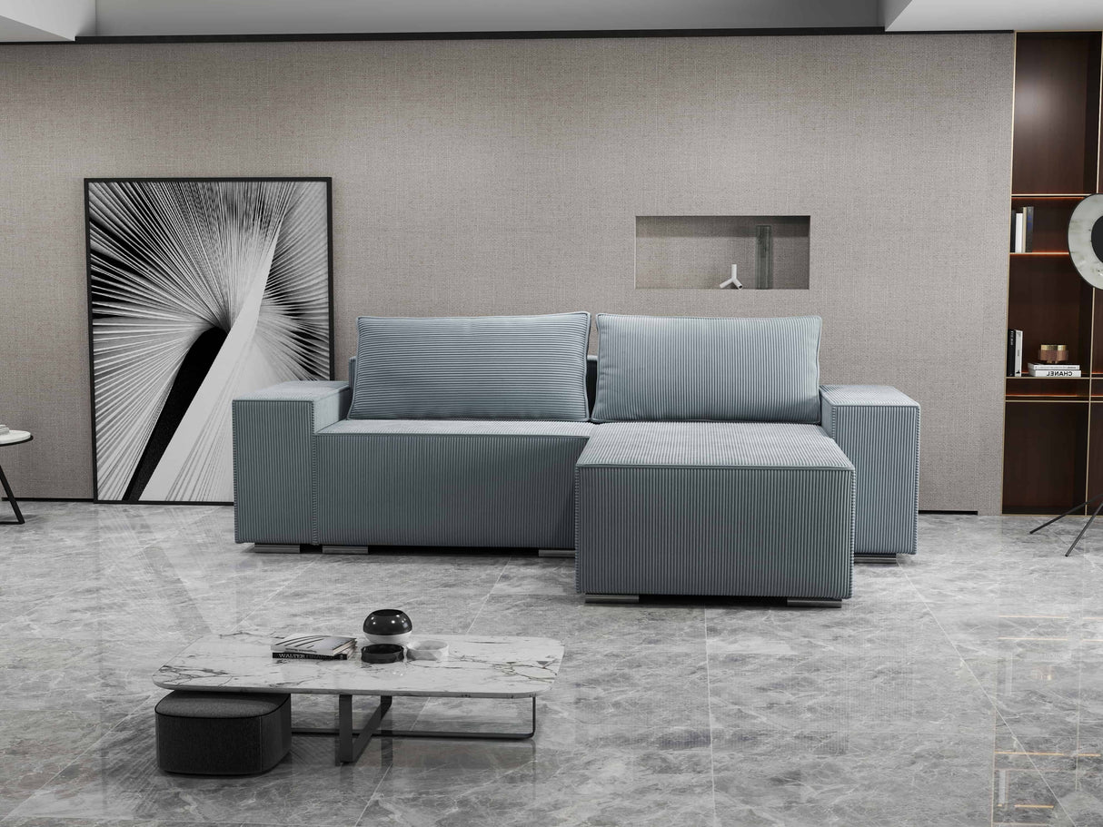 Colțar extensibil dumonde cu ladă de depozitare si sezut confortabil din spuma HR, Dream Zoom Gri Mint 290x185 cm II Fabrica