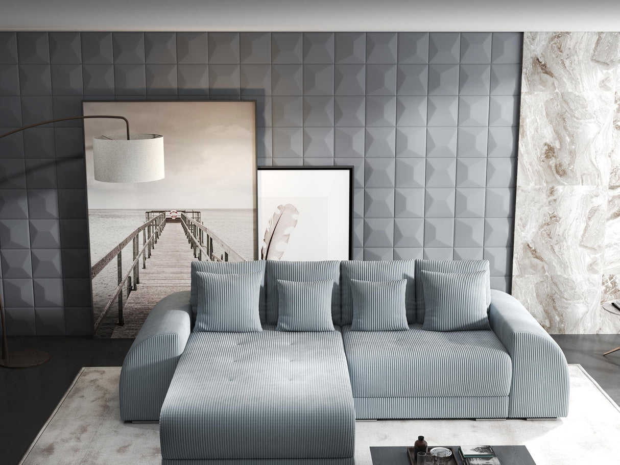 Colțar extensibil dumonde cu ladă de depozitare si sezut confortabil din spuma HR, Verona Zoom Gri Mint 290x185 cm Fabrica