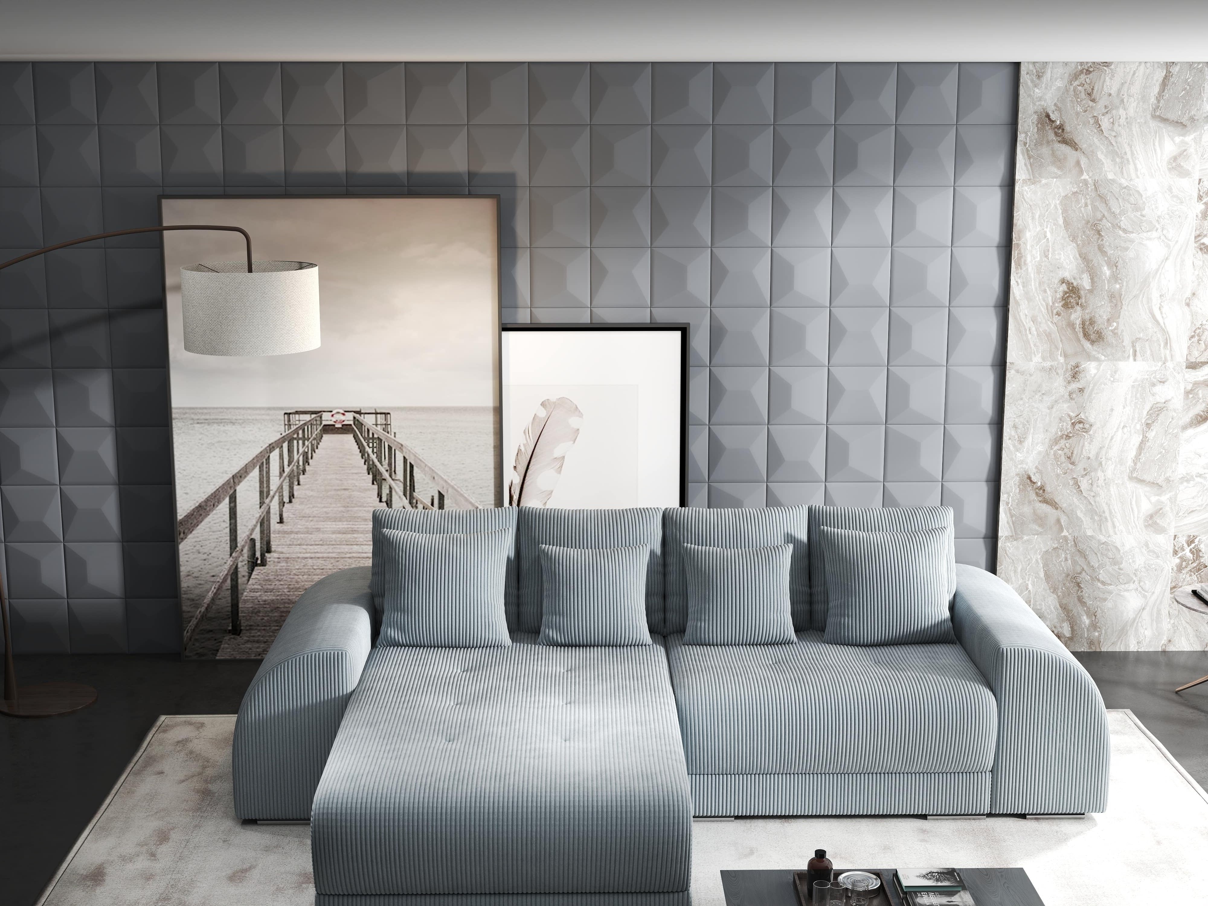 Colțar extensibil dumonde cu ladă de depozitare si sezut confortabil din spuma HR, Verona Zoom Gri Mint 290x185 cm Fabrica