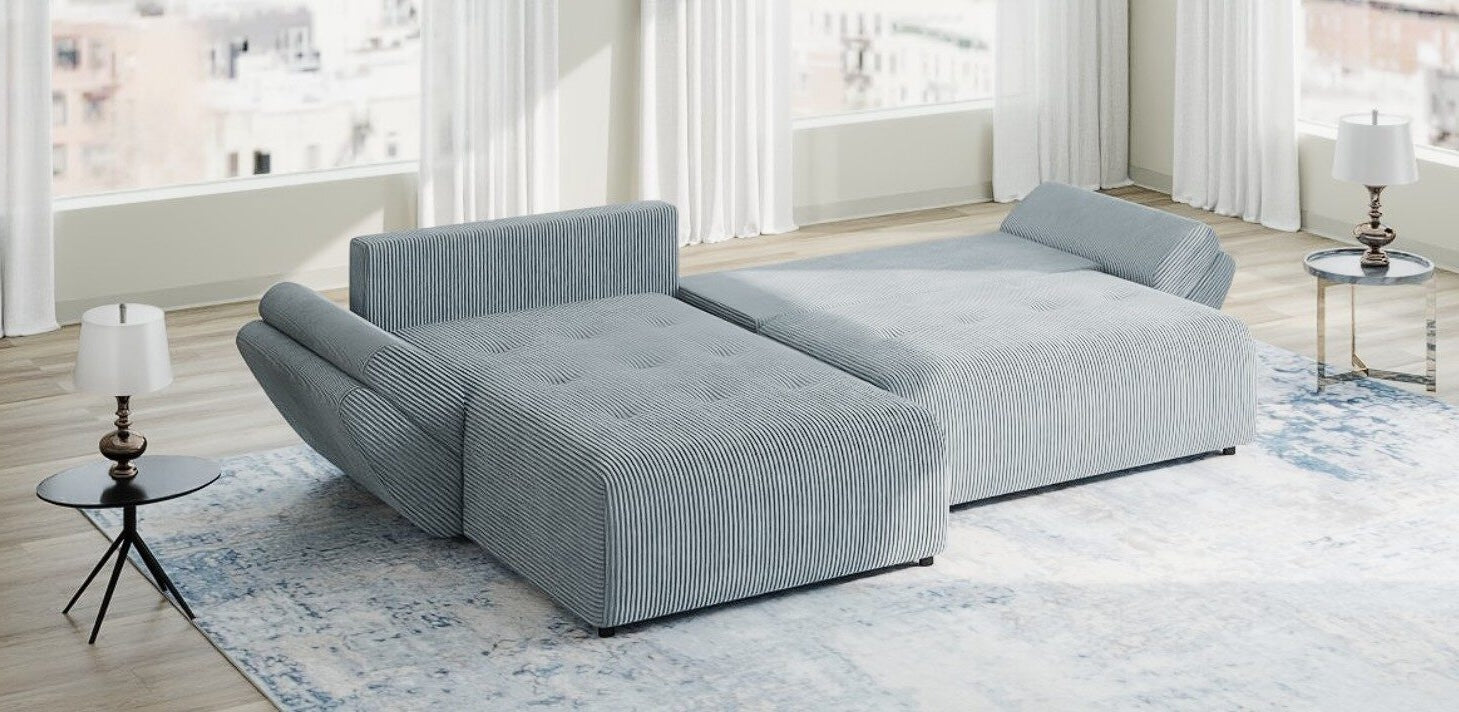 Colțar extensibil dumonde cu ladă de depozitare si sezut confortabil din spuma HR, Berlin Zoom Gri Mint 280x185 cm II