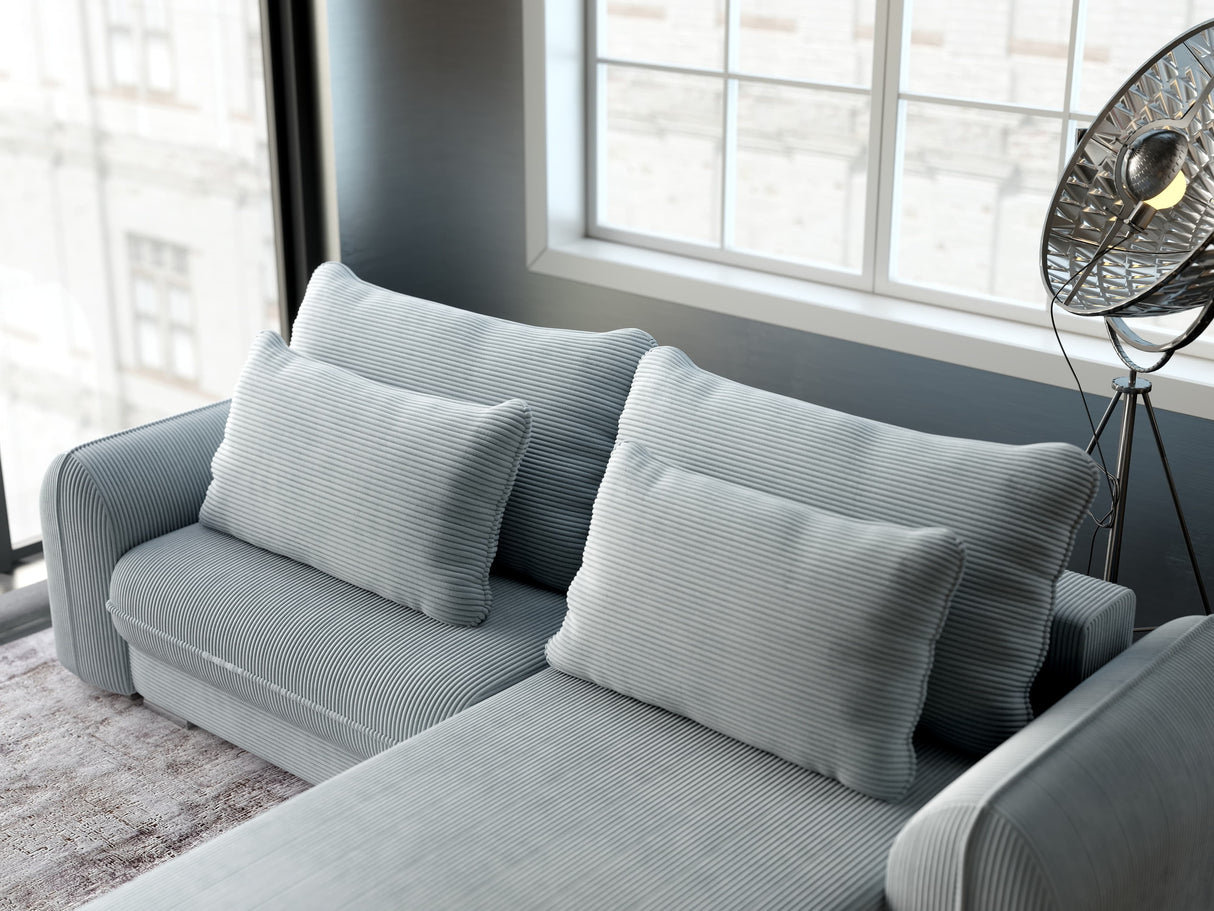Colțar extensibil dumonde cu ladă de depozitare si sezut confortabil din spuma HR, Denver Zoom Gri Mint 275x185 cm II Fabrica