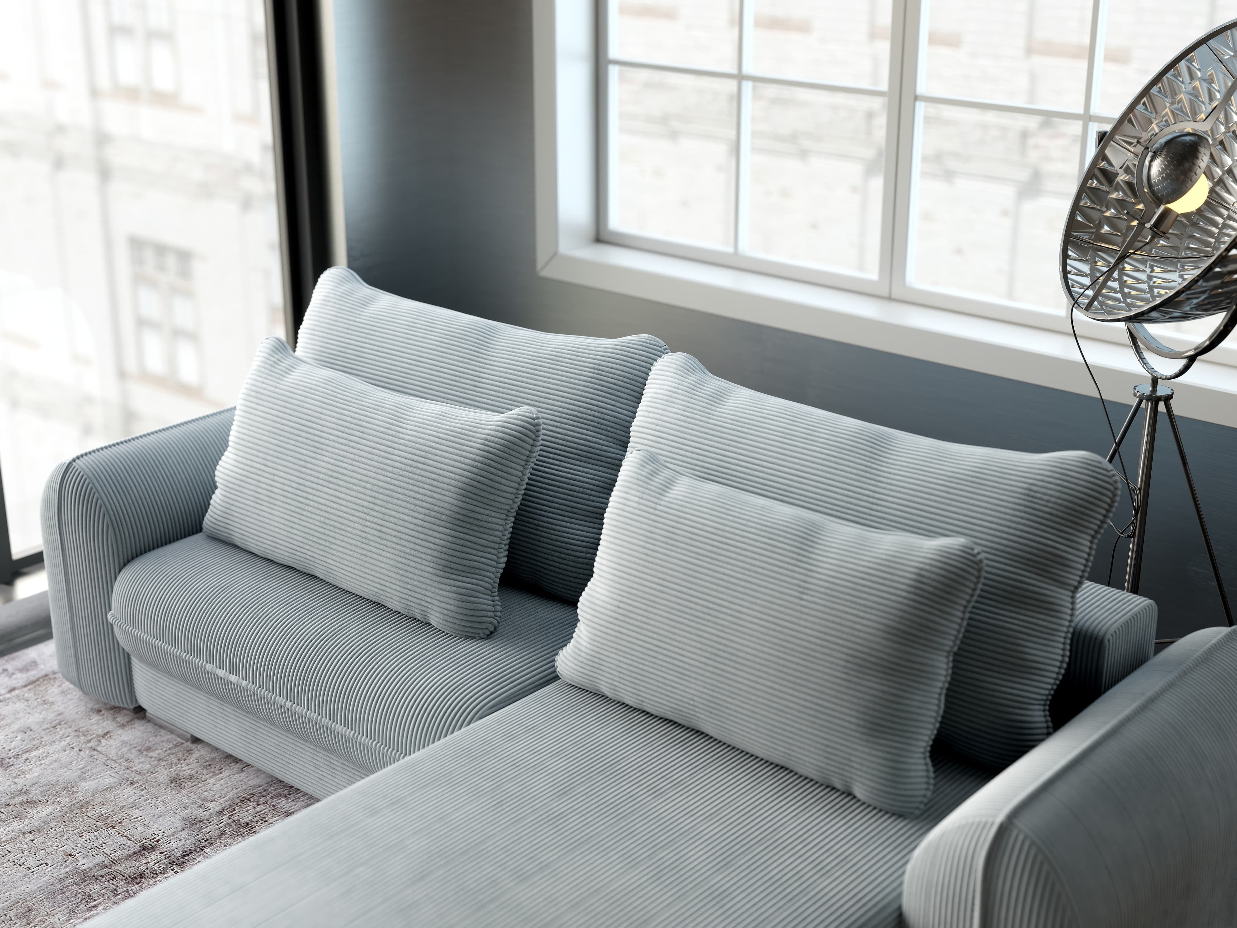 Colțar extensibil dumonde cu ladă de depozitare si sezut confortabil din spuma HR, Denver Zoom Grey 275x185 cm II Fabrica