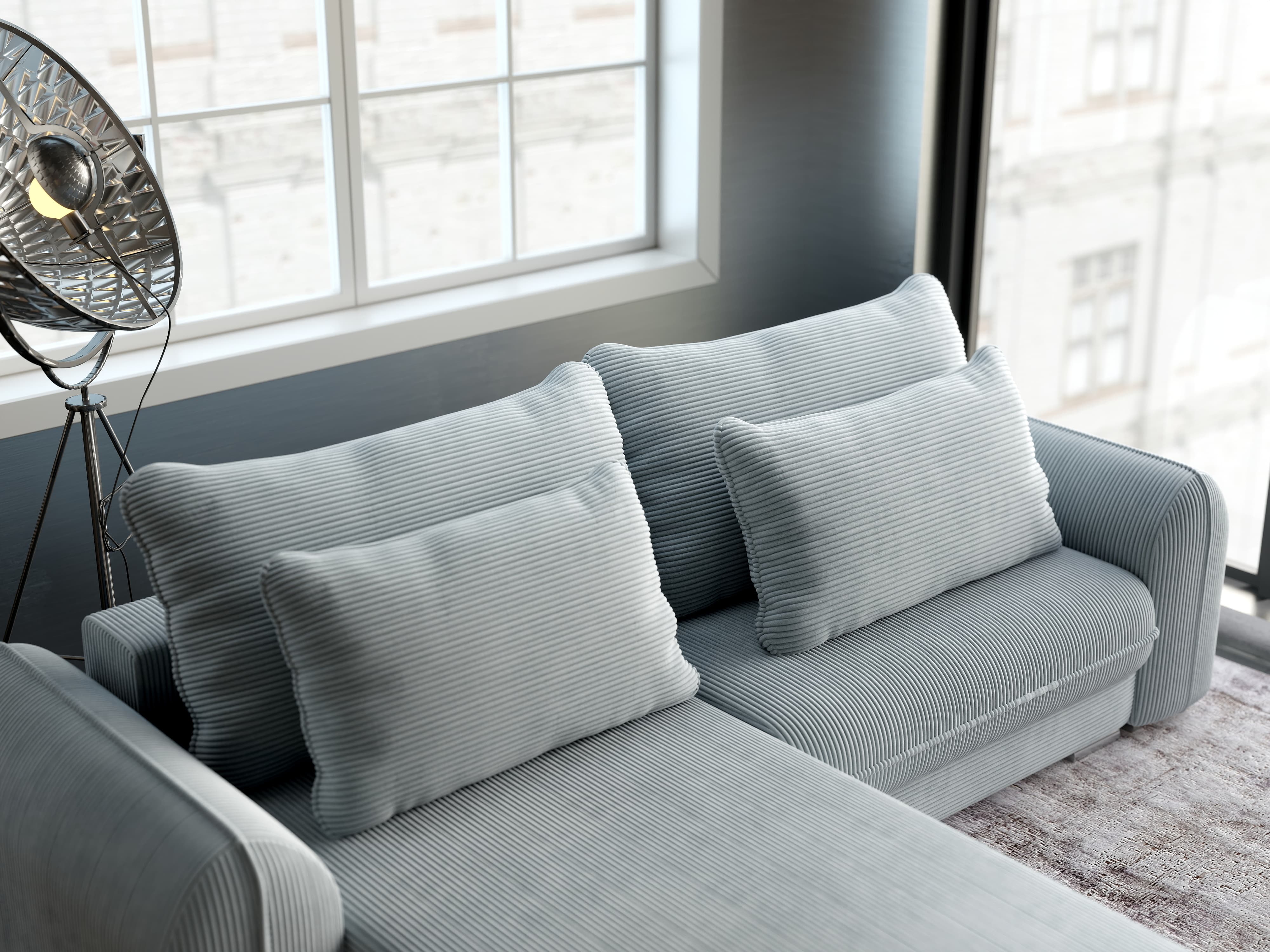 Colțar extensibil dumonde cu ladă de depozitare si sezut confortabil din spuma HR, Denver Zoom Grey 275x185 cm Fabrica
