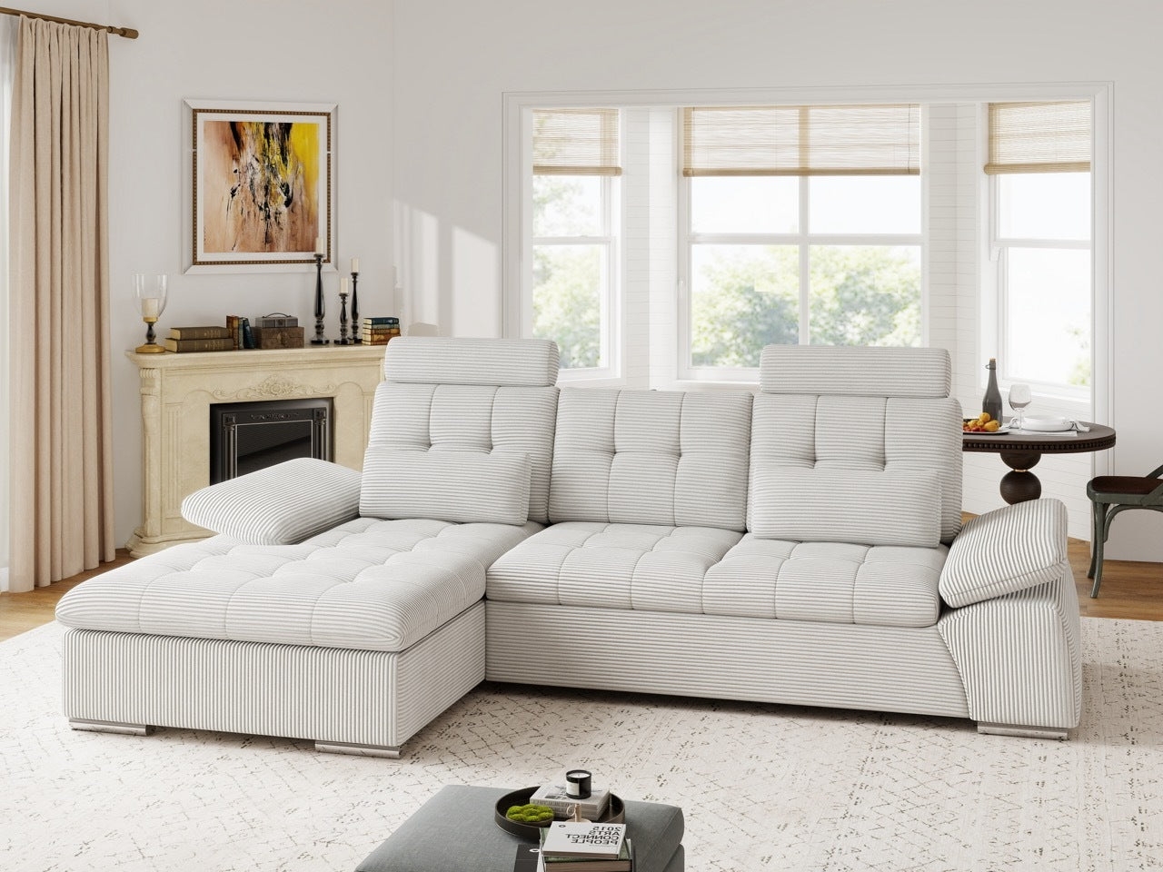 Colțar extensibil dumonde cu ladă de depozitare și șezut confortabil din spumă HR, Merkur Zoom Gri 270x168 cm