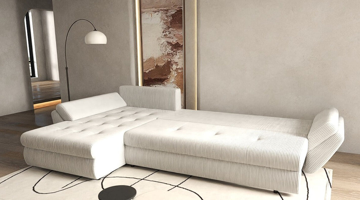 Colțar extensibil dumonde cu ladă de depozitare si sezut confortabil din spuma HR, Loana XL Zoom Gri II 335x185 cm Fabrica