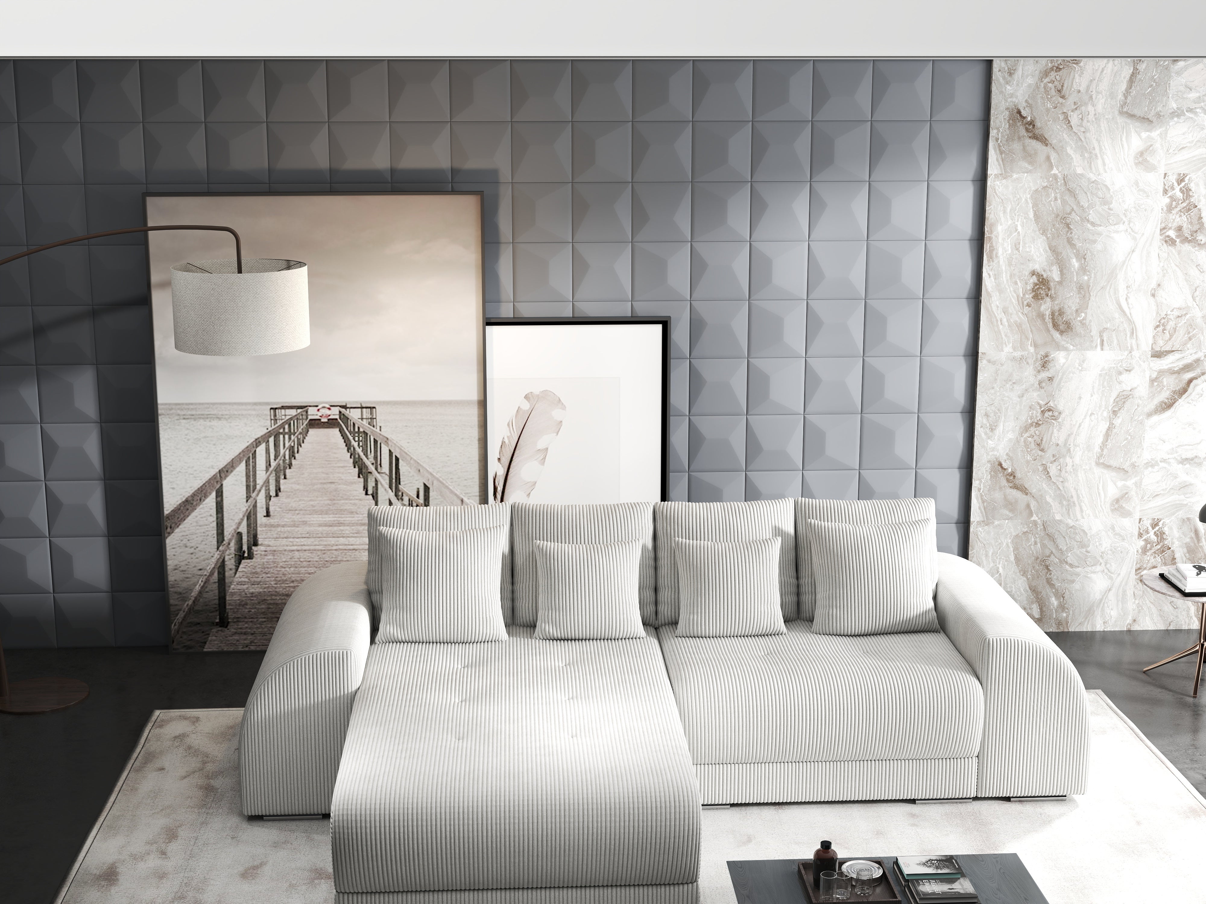 Colțar extensibil dumonde cu ladă de depozitare si sezut confortabil din spuma HR, Verona Zoom Gri 290x185 cm Fabrica