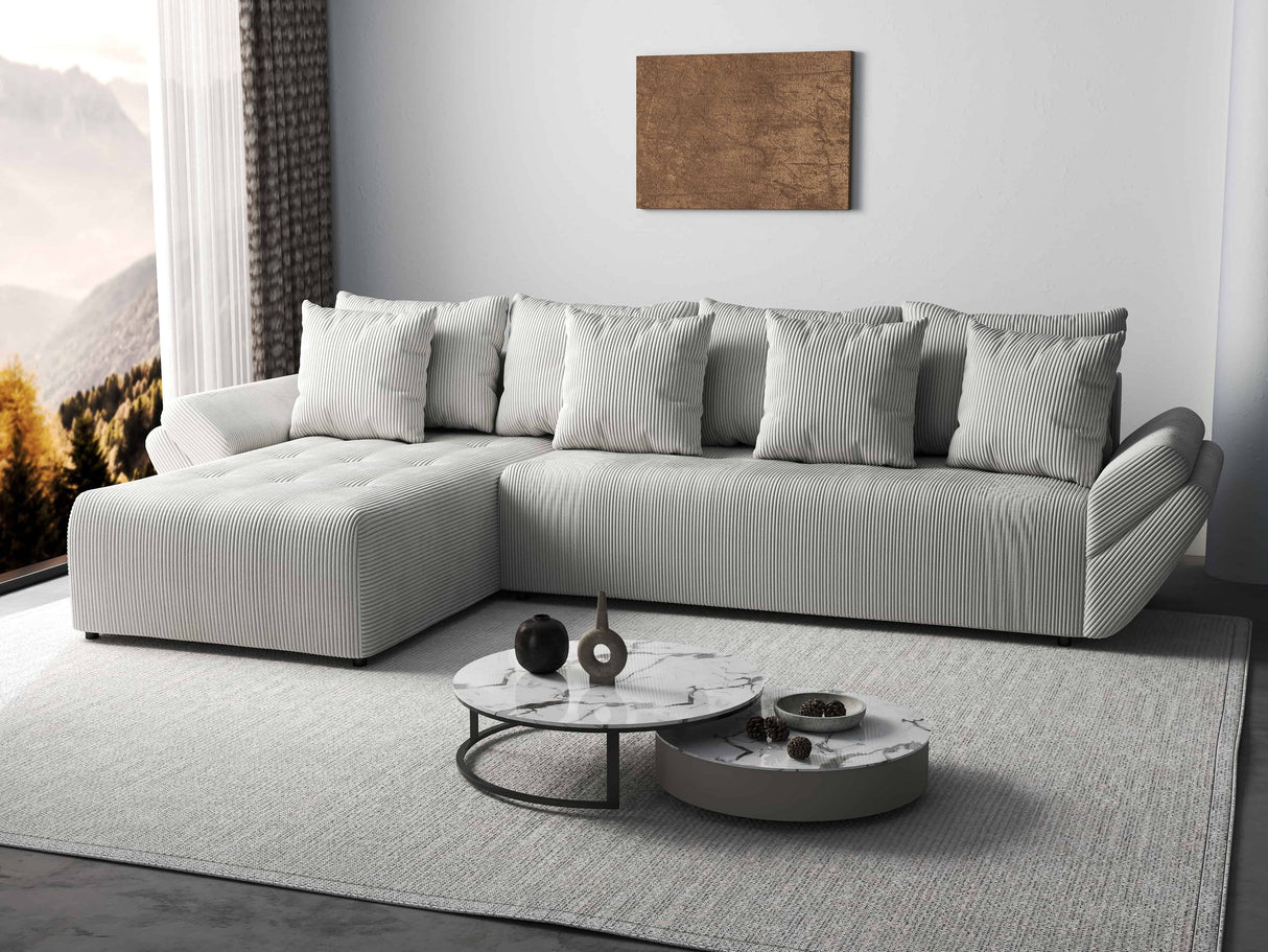Colțar extensibil dumonde cu ladă de depozitare si sezut confortabil din spuma HR, Berlin XL Zoom Pearl 350x185 cm Fabrica