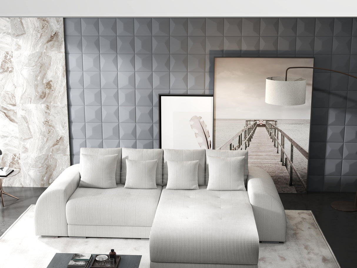 Colțar extensibil dumonde cu ladă de depozitare si sezut confortabil din spuma HR, Verona Zoom Gri II 290x185 cm Fabrica