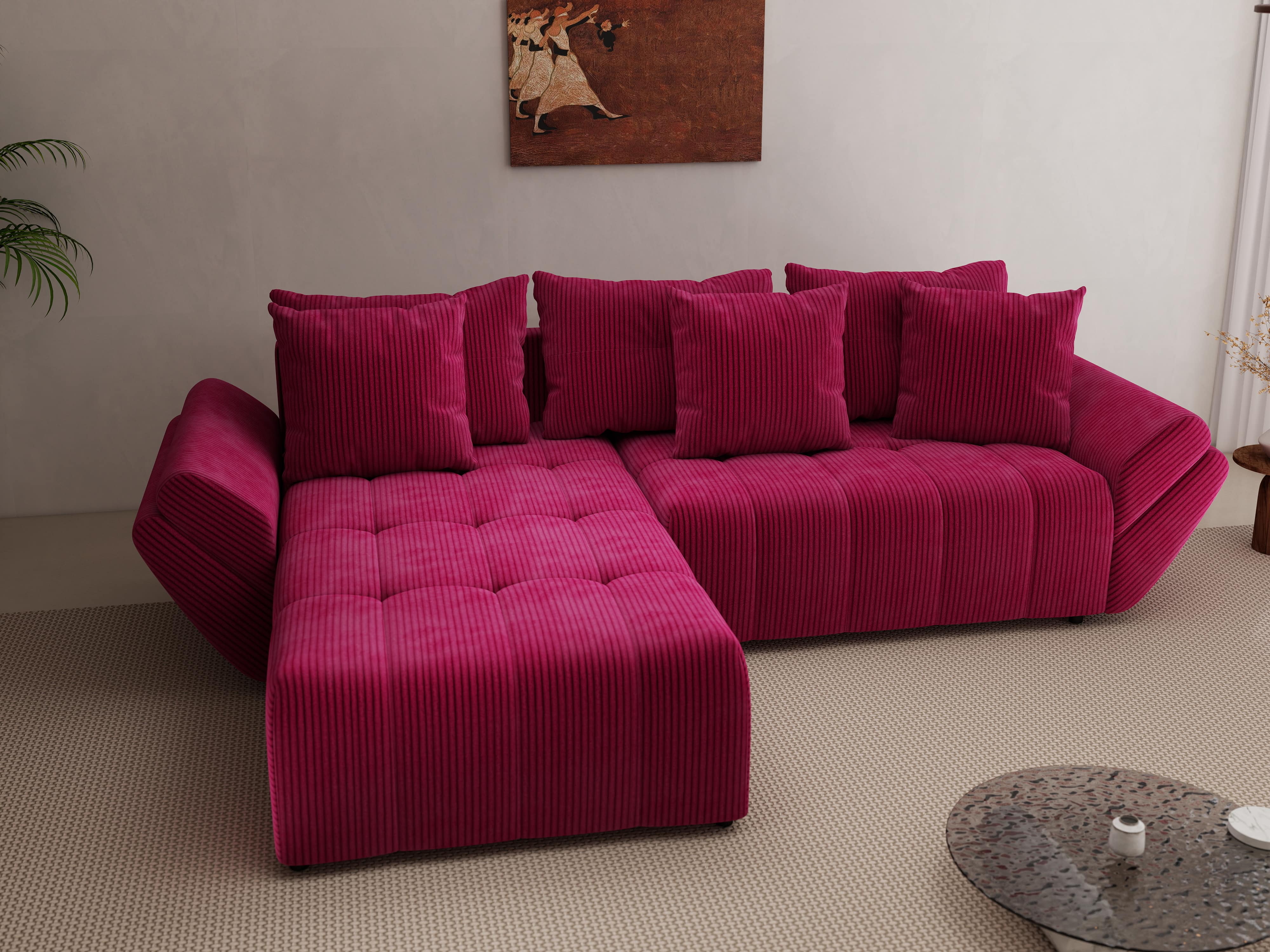 Colțar extensibil dumonde cu ladă de depozitare si sezut confortabil din spuma HR, Berlin Zoom Bordeaux 280x185 cm Fabrica