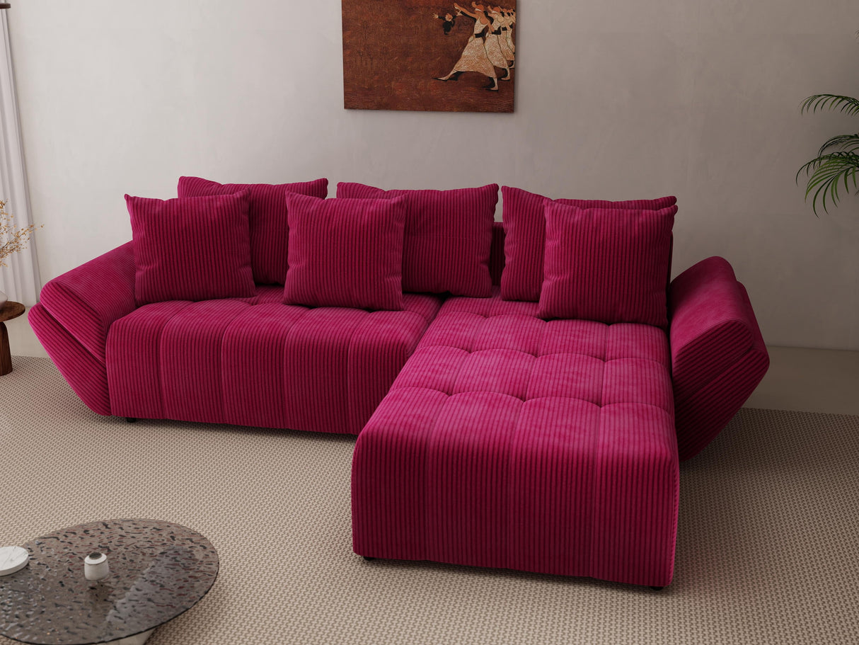 Colțar extensibil dumonde cu ladă de depozitare si sezut confortabil din spuma HR, Berlin Zoom Bordeaux 280x185 cm II Fabrica